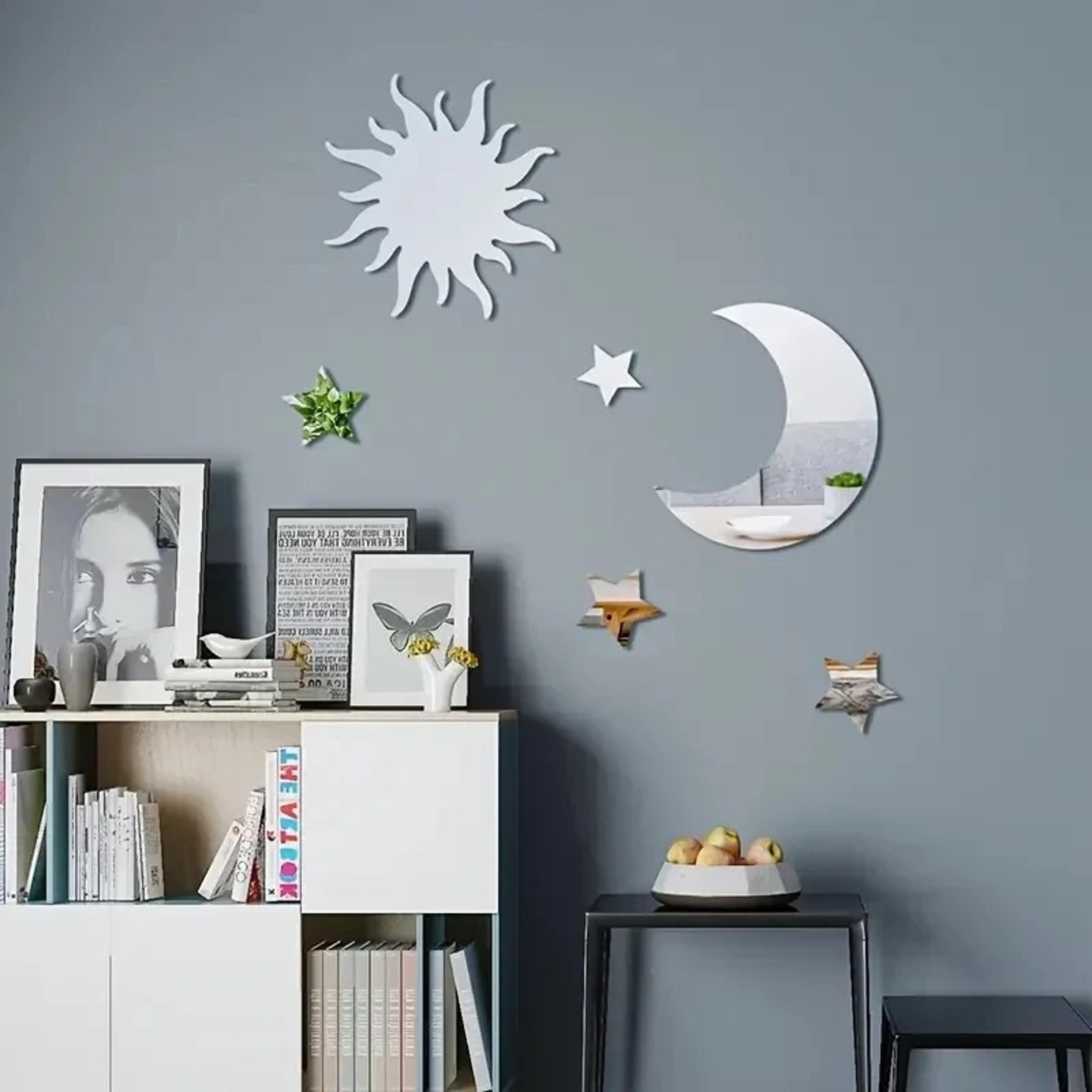 ramadan kareem decor star and moon wall sticker, mirror combination, bedroom and living room holiday birthday