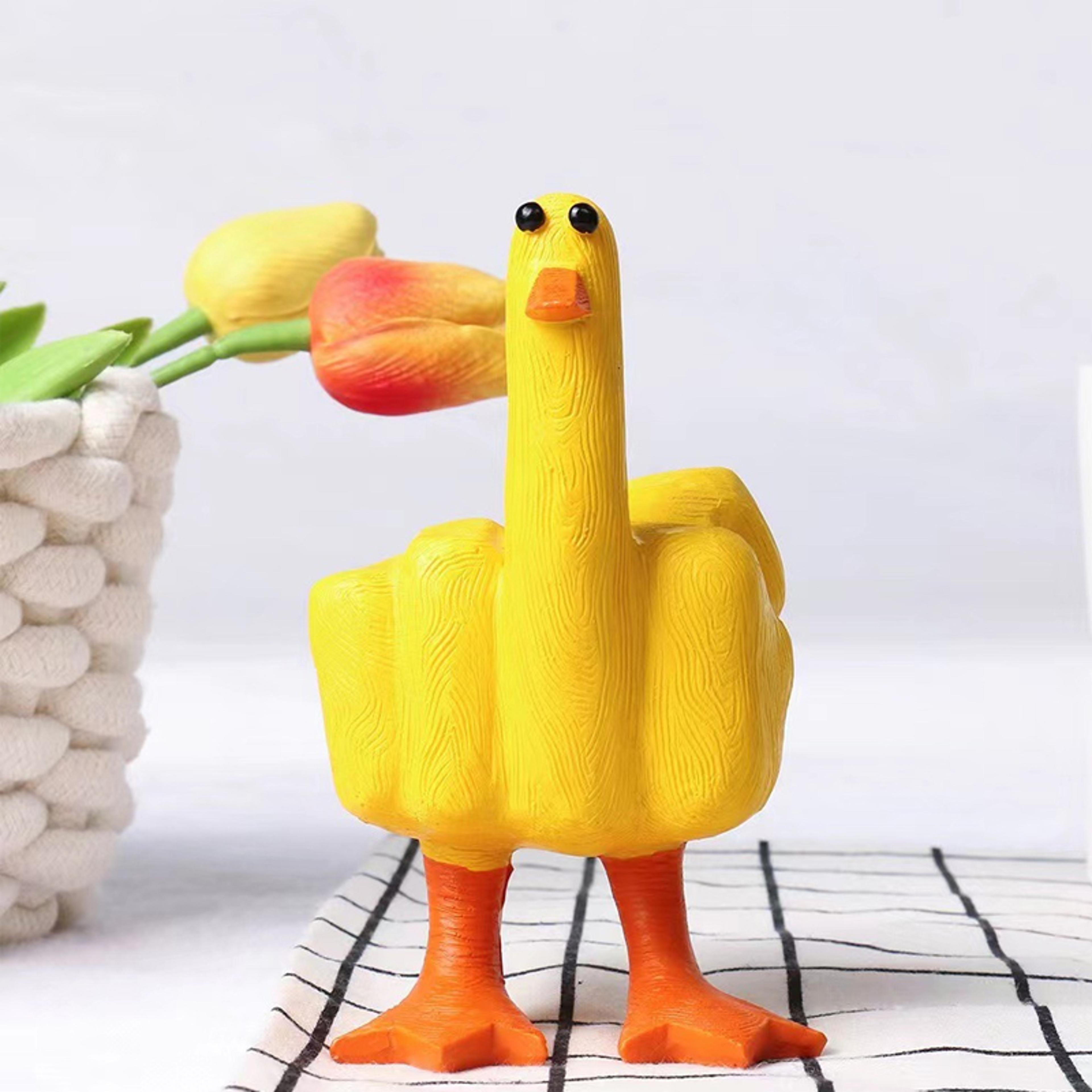 resin crafts middle finger duck, desktop mini ornament, simulation duck, garden patio decoration