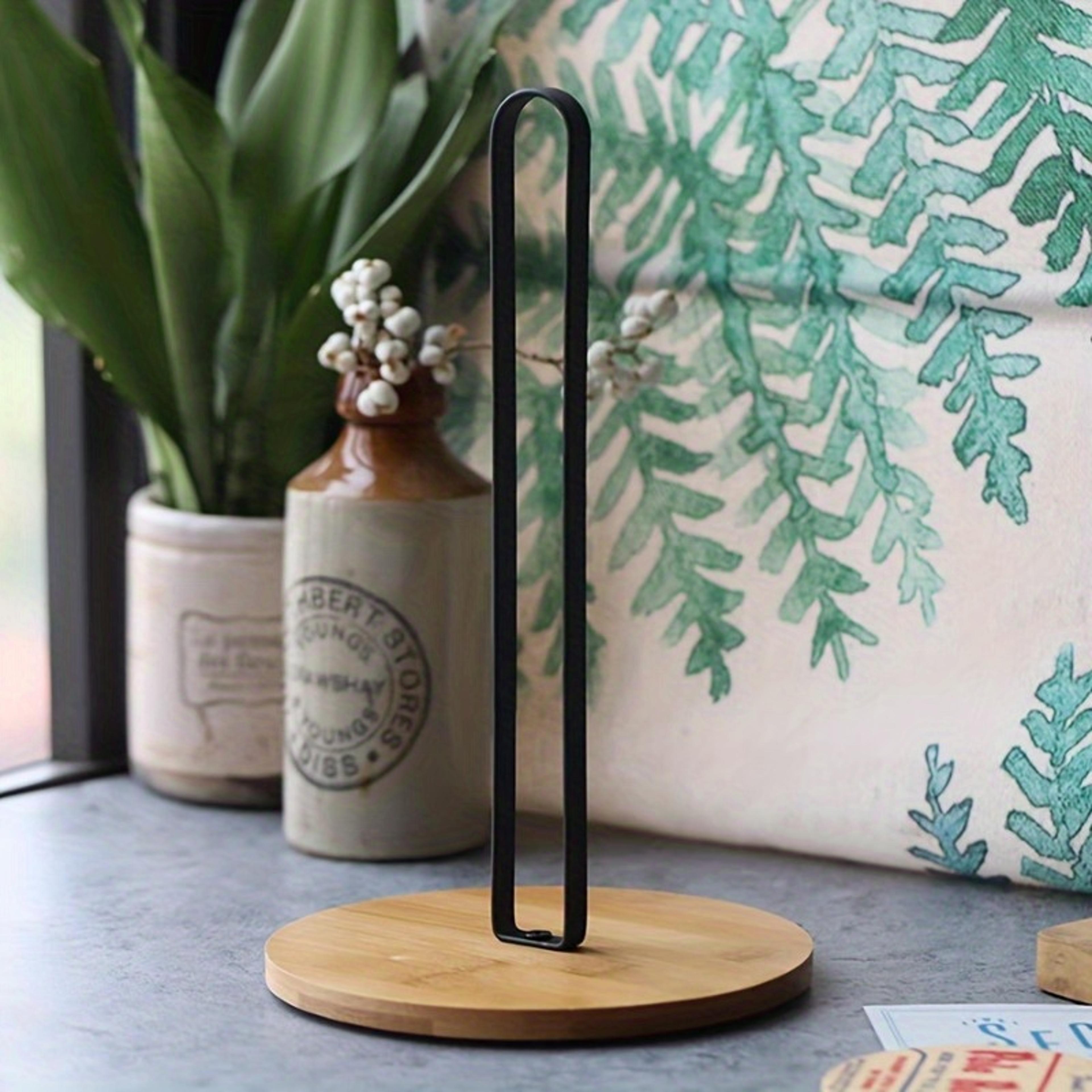 nordic-style bamboo base paper towel holder free-standing vertical storage rack countertop mounting