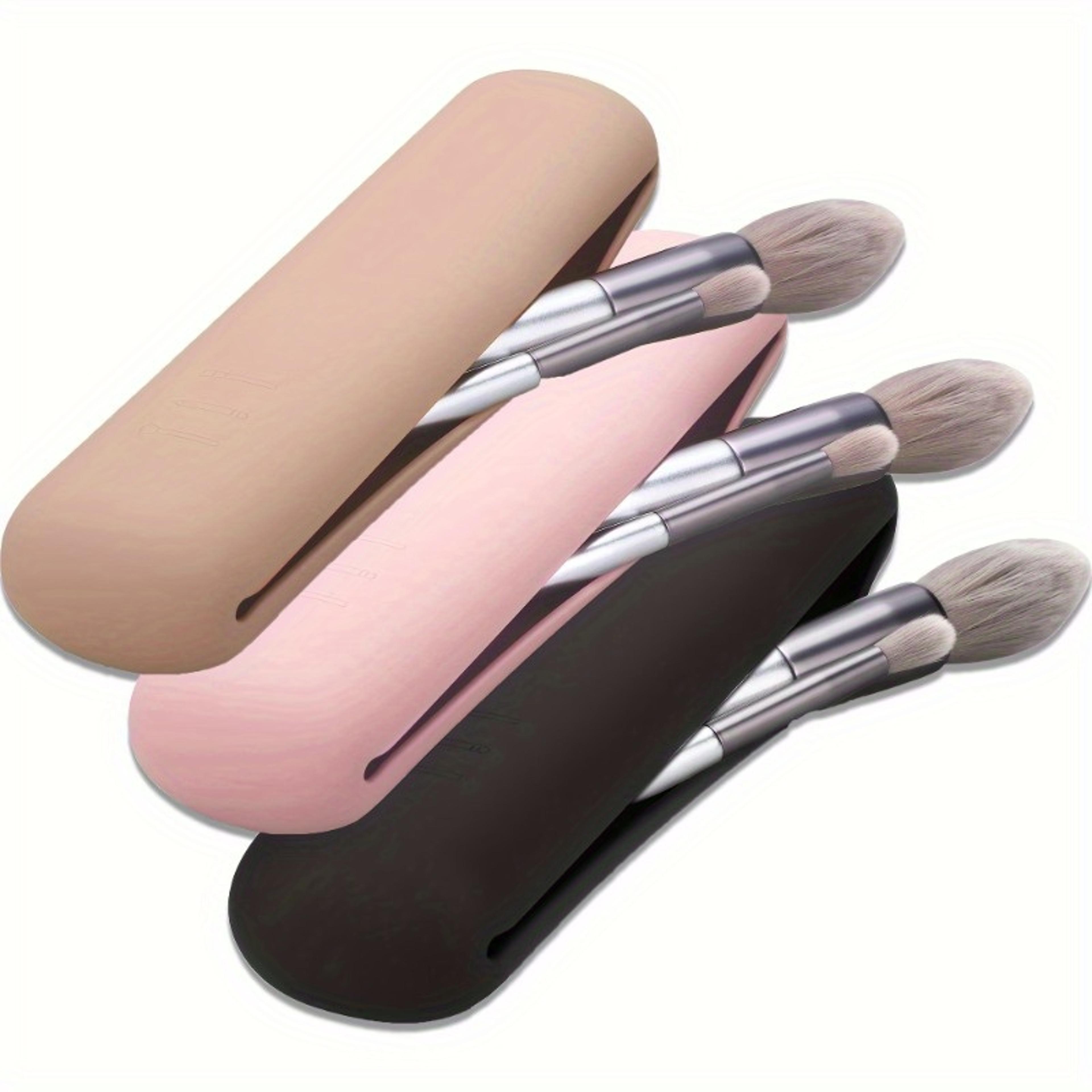 portable travel makeup brush holder, soft silicone face brushes organizer