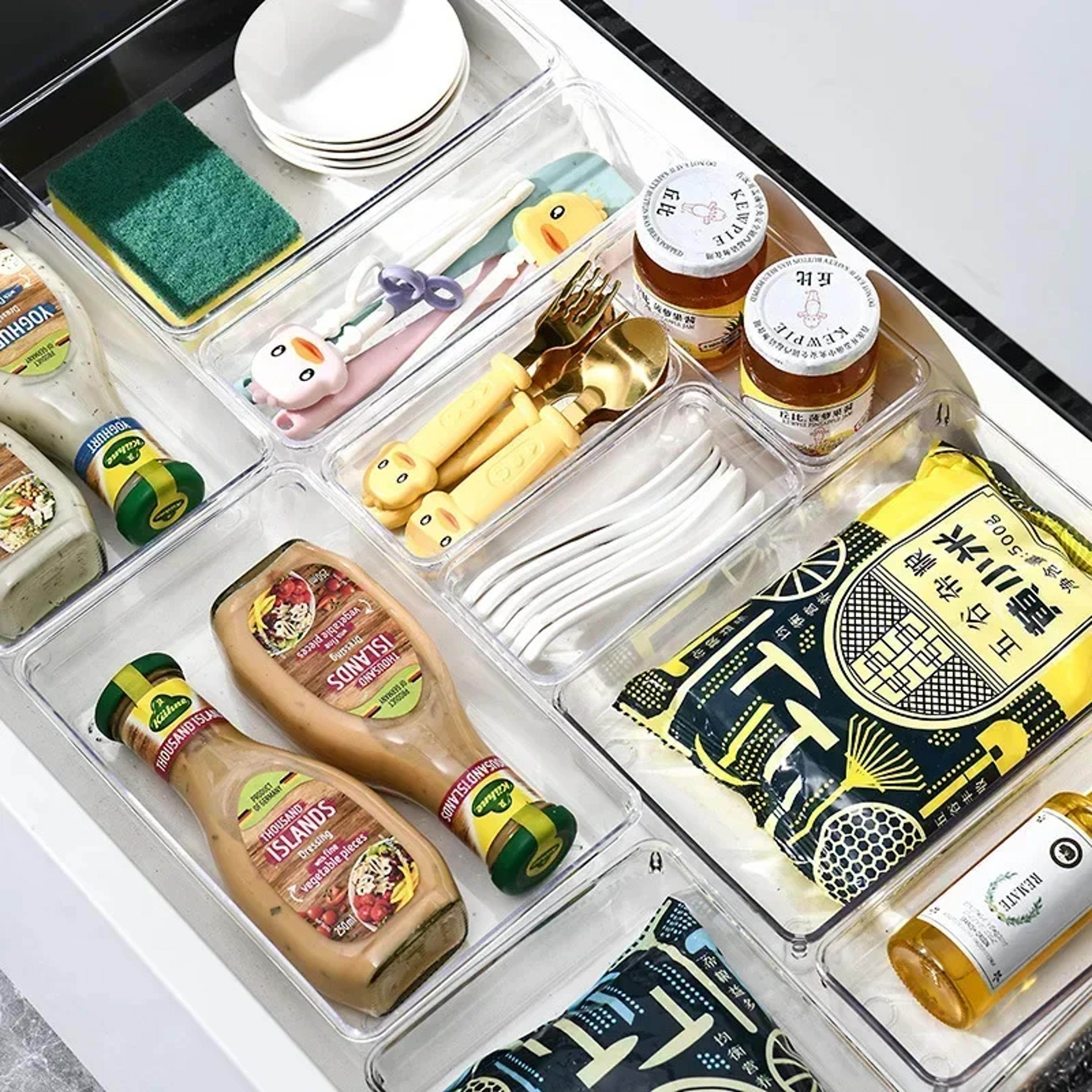 Versatile Drawer Organizer Set Clear Plastic Trays And Dividers For Makeup And Kitchen Storage 2