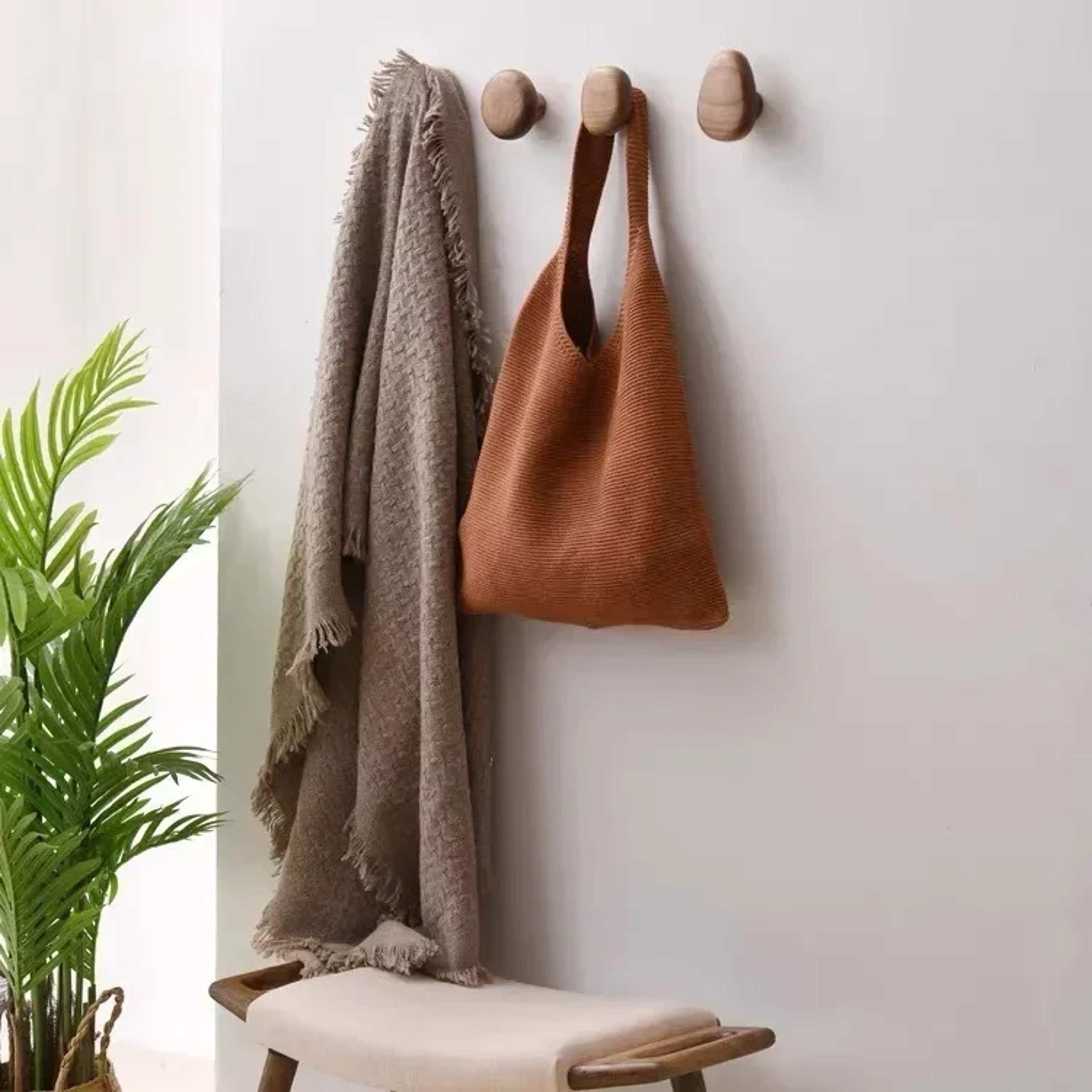 Solid Wood Coat Hook With PunchFree Mount Durable Wall Hanger For Clothes And Doors 2