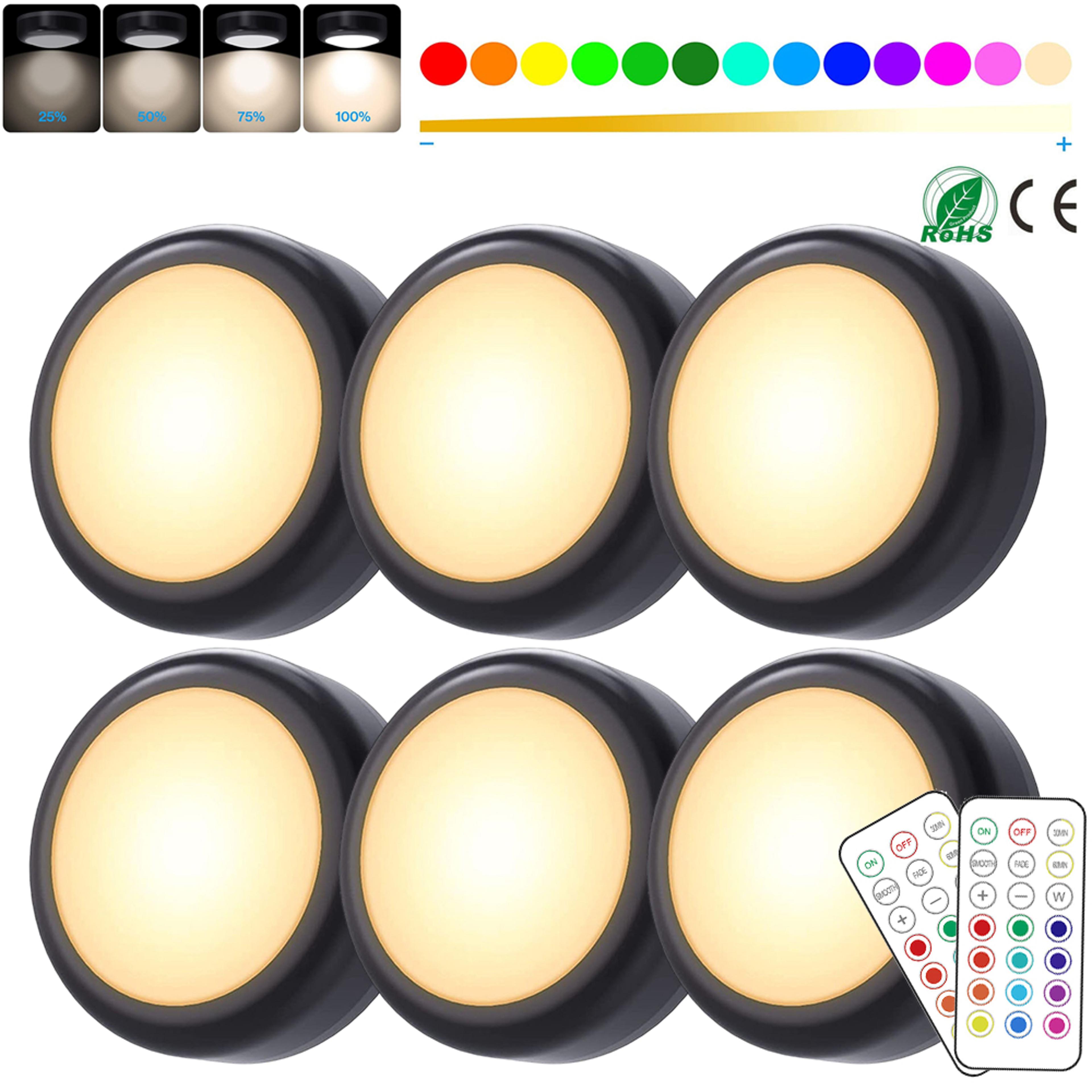 Wireless RGBW LED Puck Lights With Remote Dimmable Under Cabinet  Closet Night Lamp 0