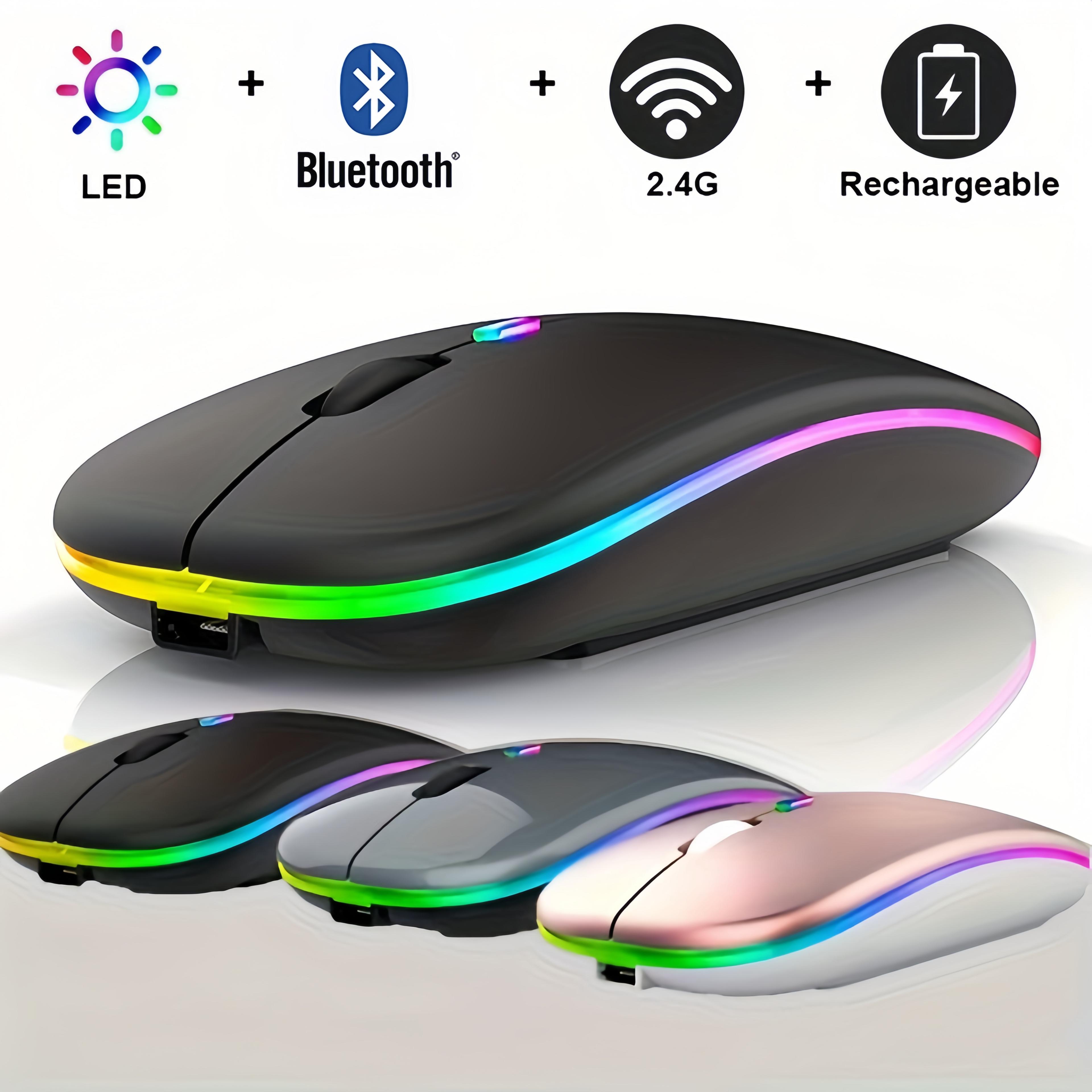 wireless mouse bluetooth dual modes with rgb, ergonomic, silent click rechargeable