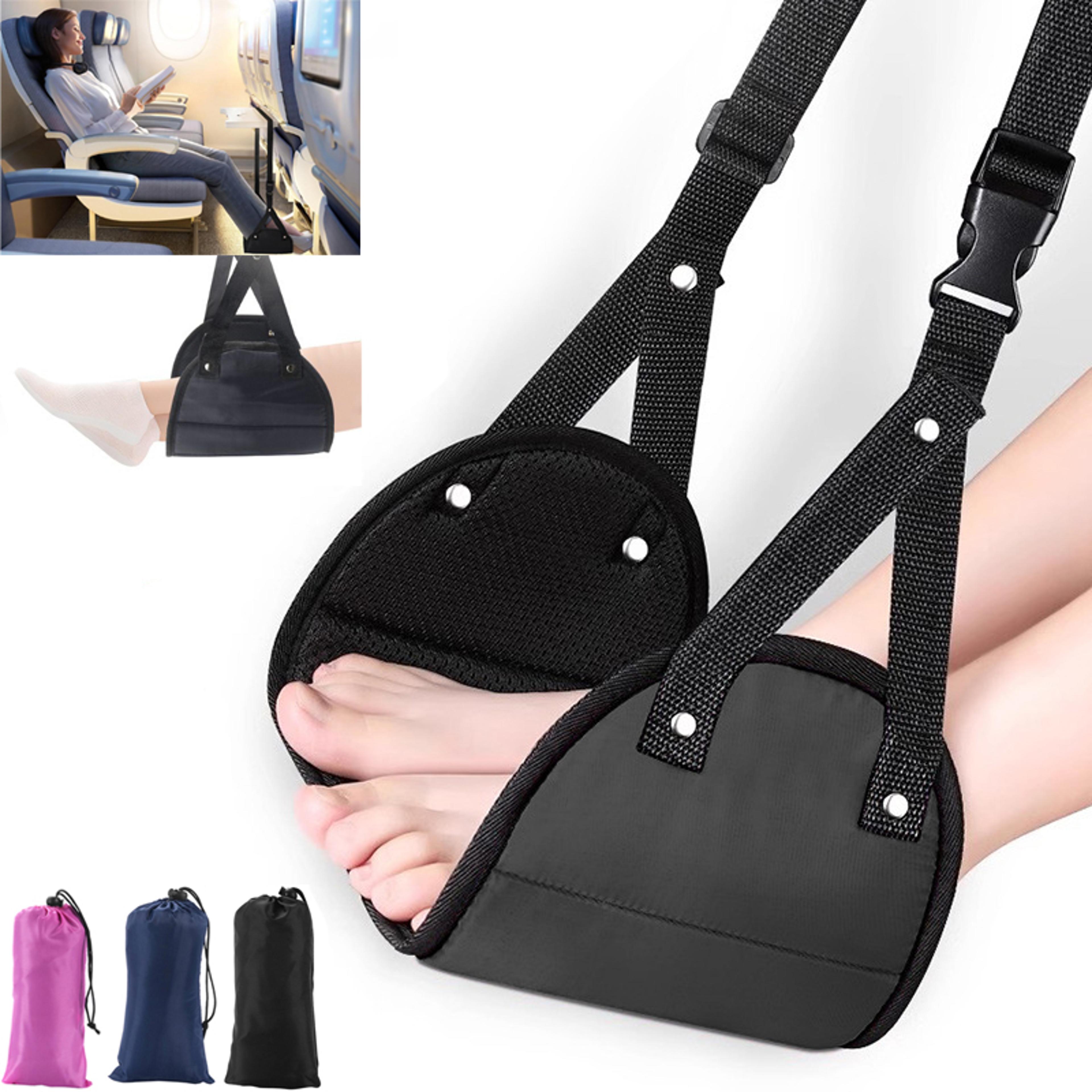 portable airplane footrest hammock for travel adjustable leg rest for flights, trains, and cars