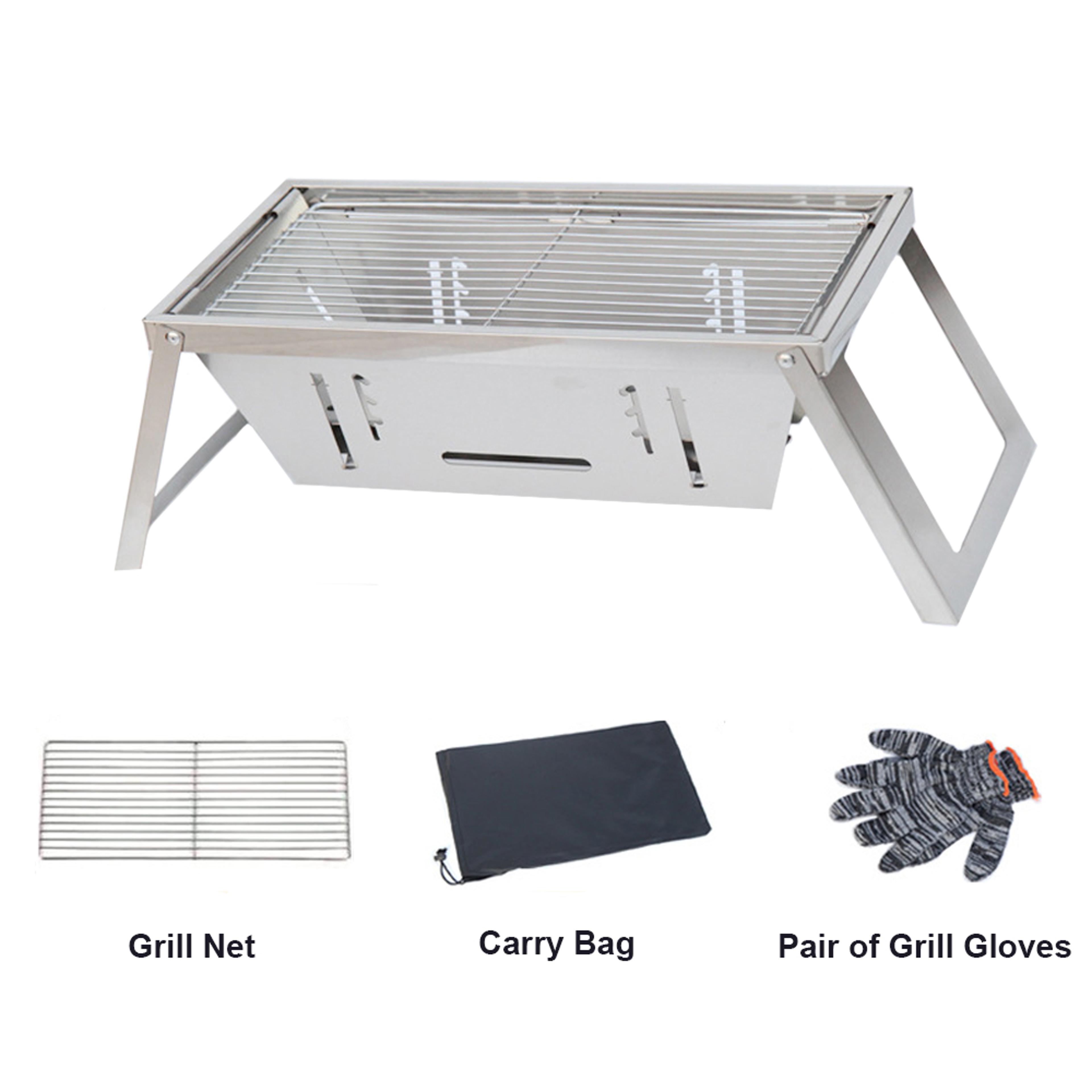 Portable Camping BBQ Grill With Adjustable Height Folding Stainless Steel Charcoal Stove  Carry Bag 4