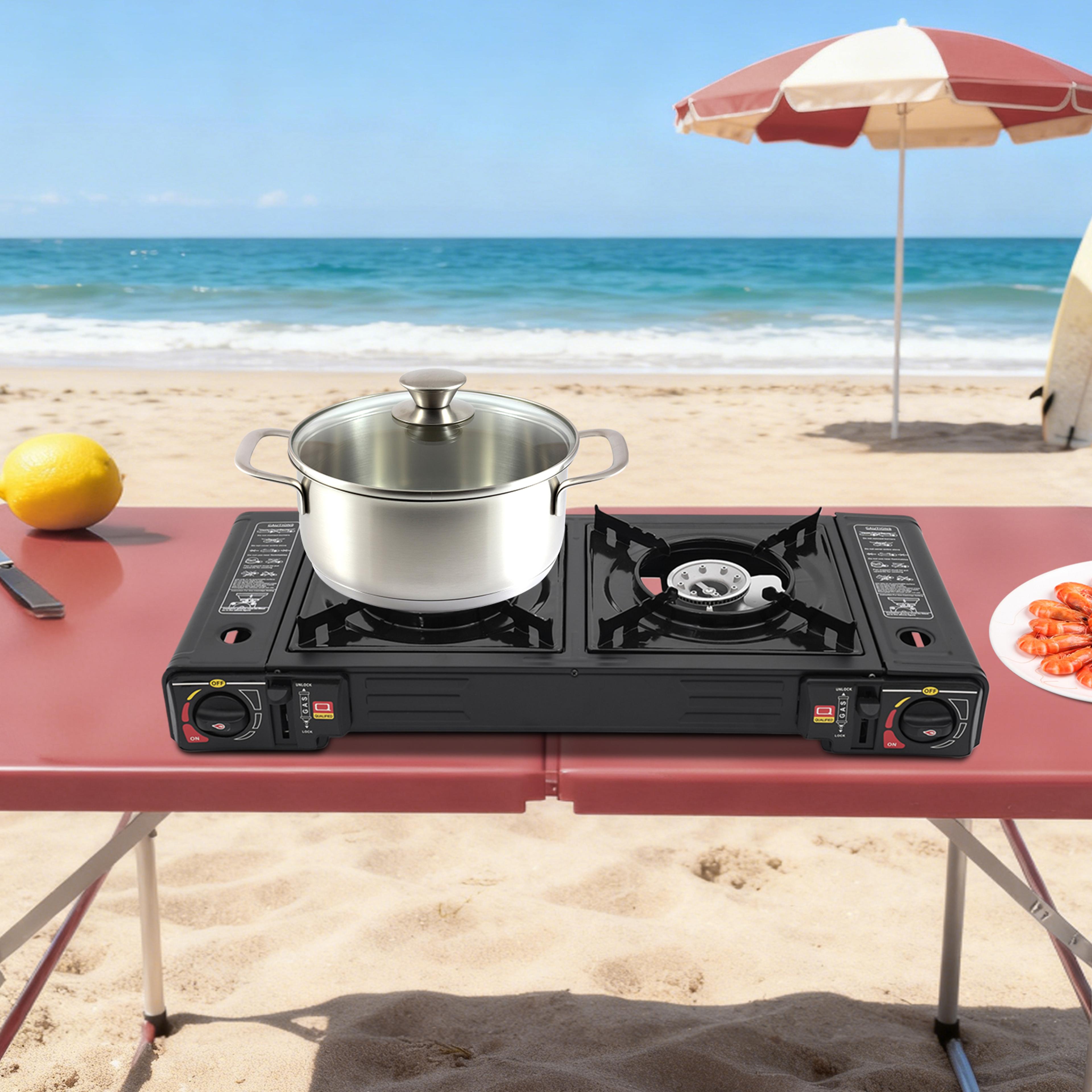 Portable Burner Camping Stove With Auto Ignition  Baking Tray Ideal For RVs Picnics And BBQs 1
