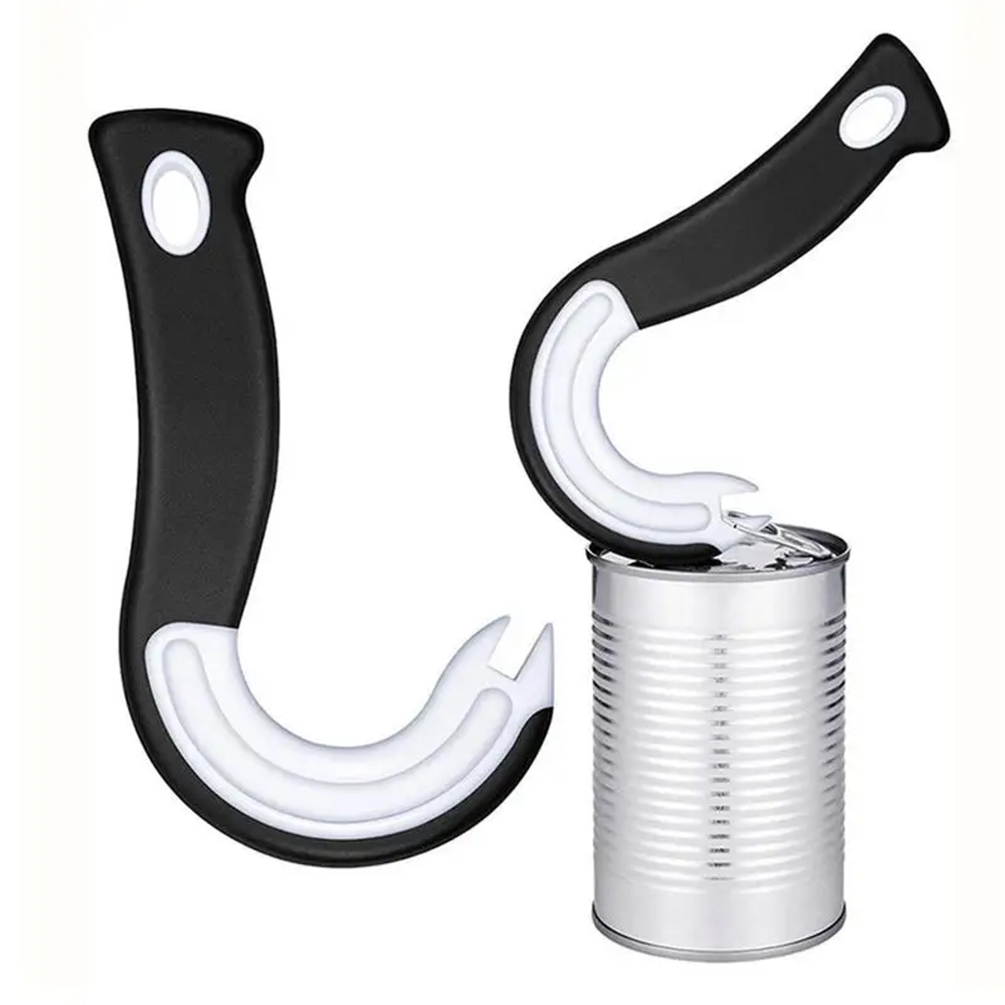 portable j-shaped tin opener easy grip, non-slip jar & lid opener tool