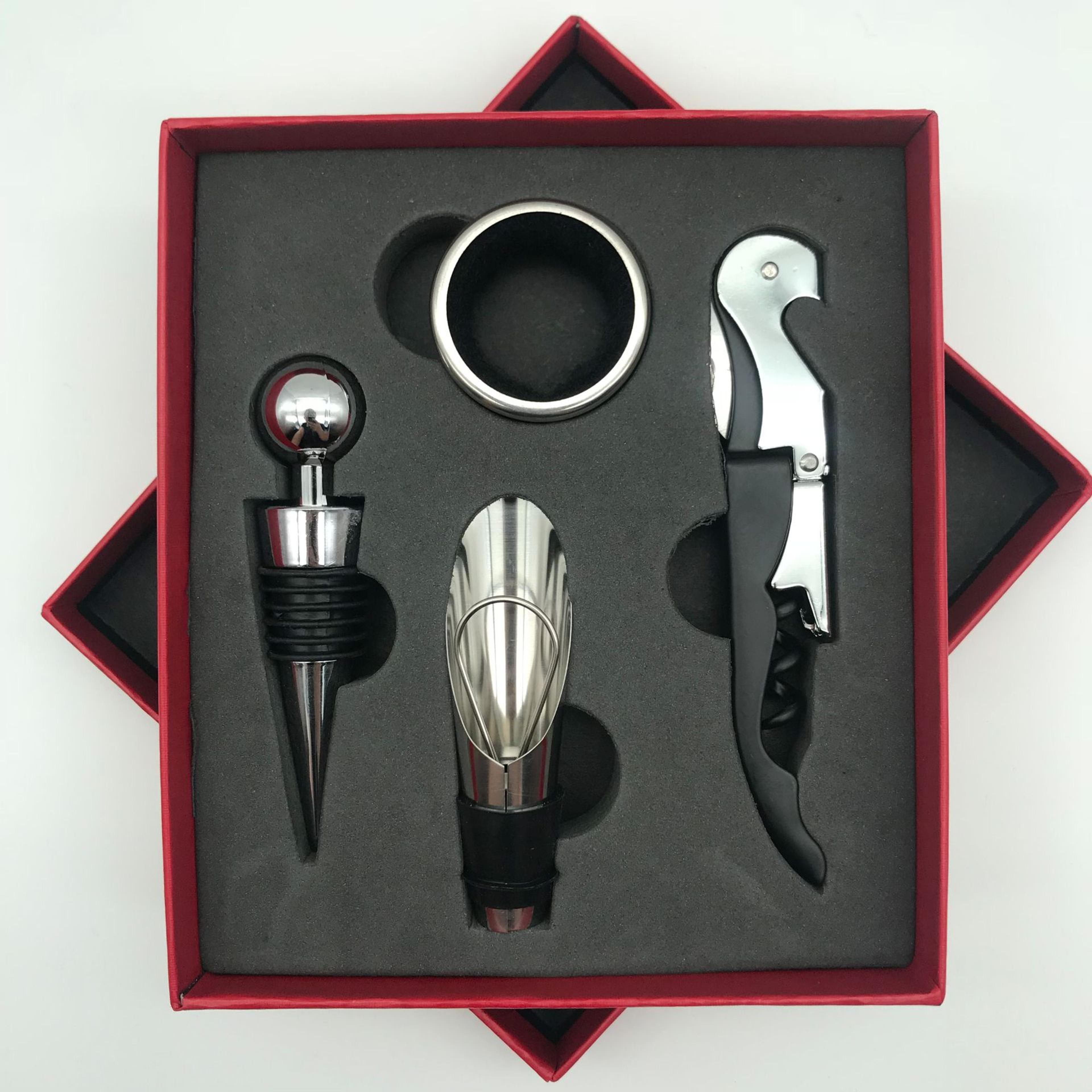 Elegant Wine Opener Gift Set Stainless Steel Bottle Opener Vacuum Stopper  Pourer Bar Tool 6