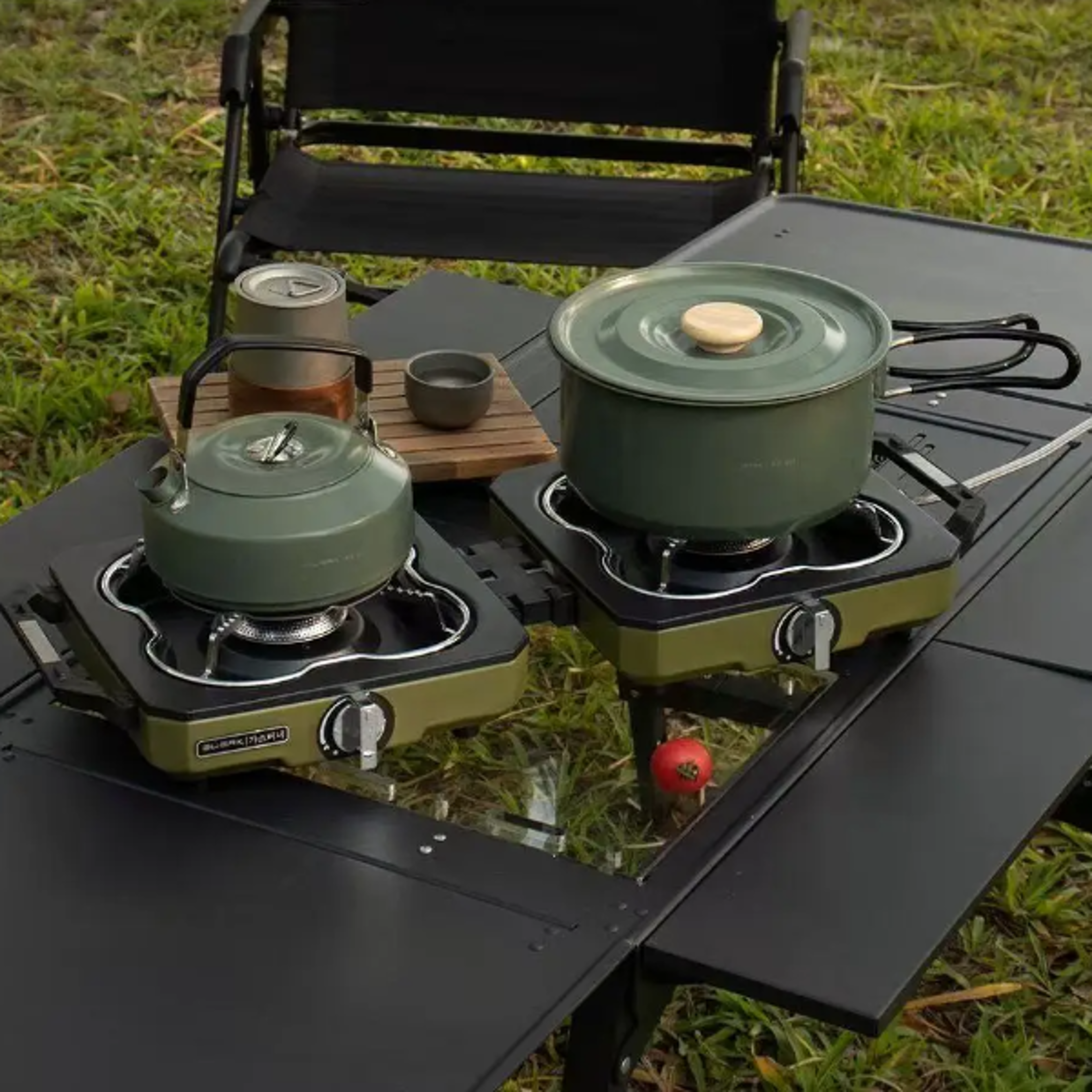 Portable double burner camping stove with high firepower folding outdoor gas cooker
