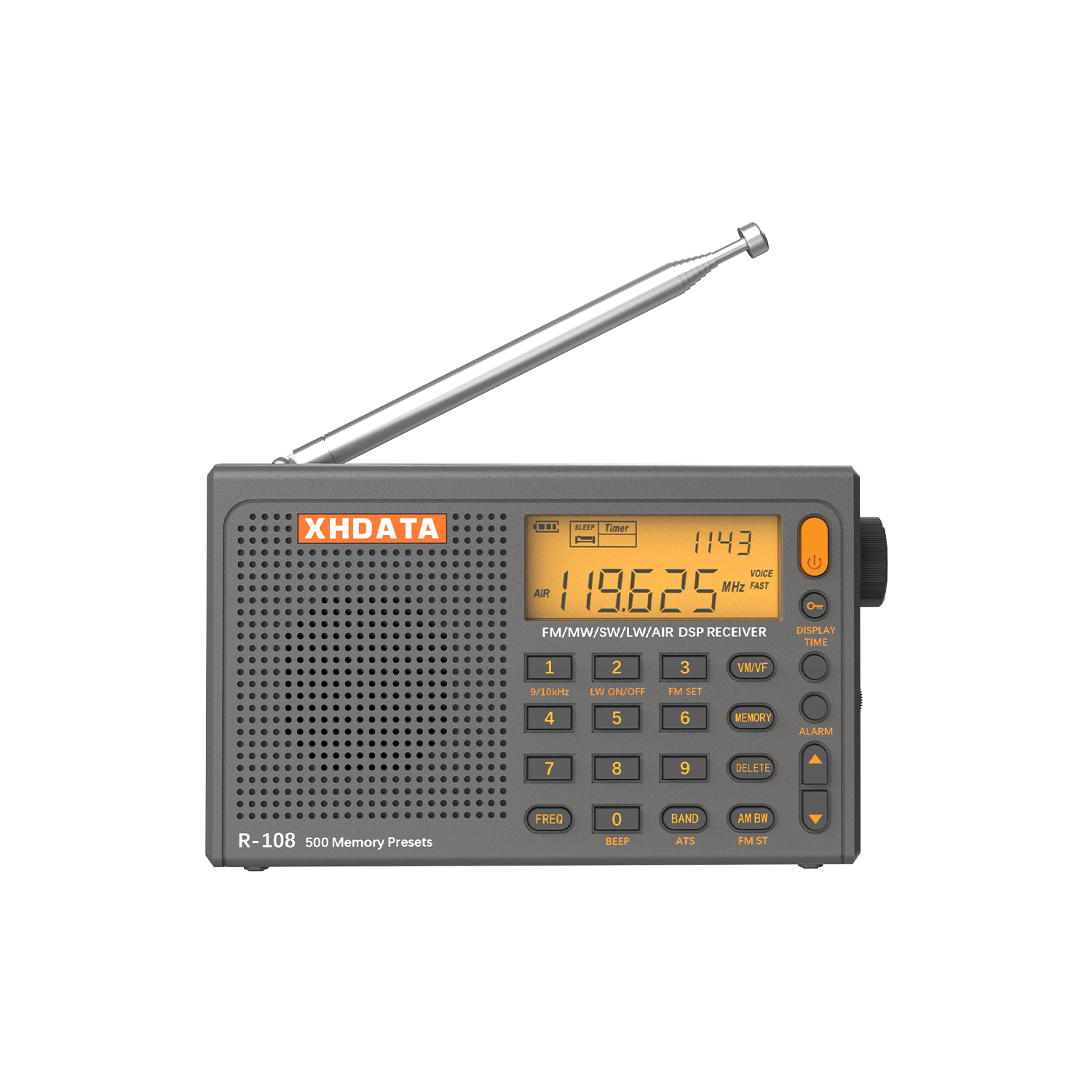 Portable Radio AM FM Shortwave Airband Digital Receiver With Presets LCD Type C 6