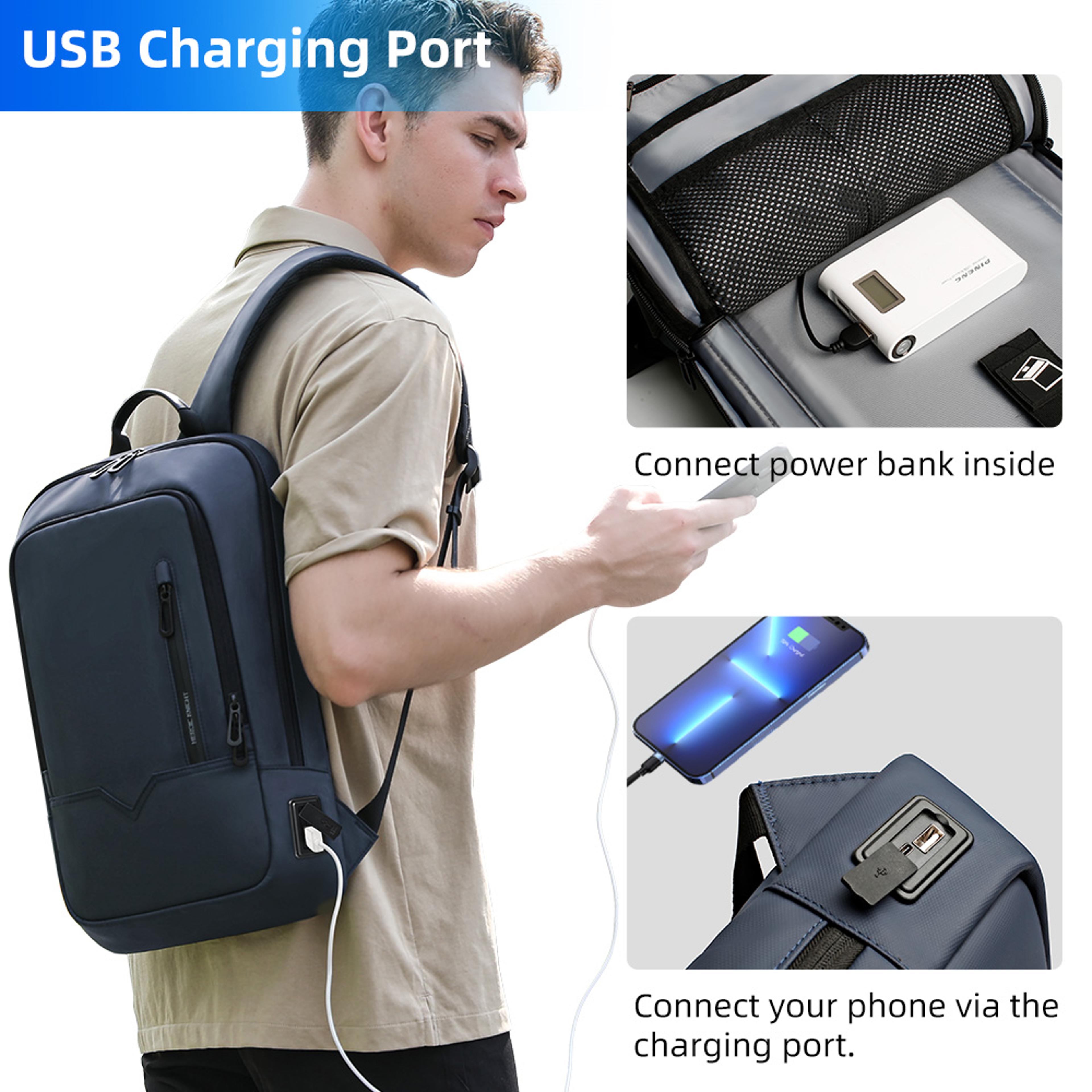 Slim Business Laptop Backpack For Men Waterproof USB Charging Travel  Work Bag 3