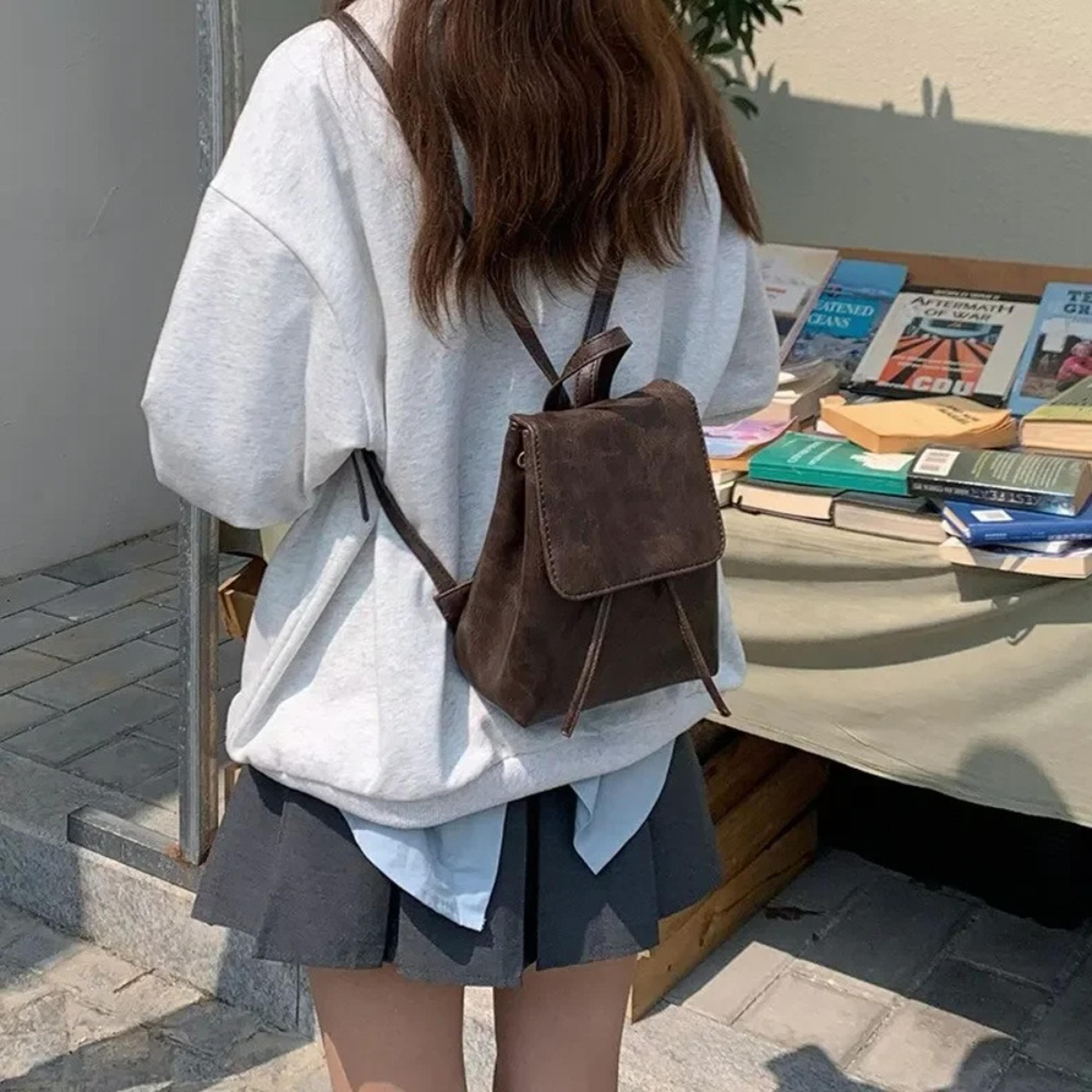 Mini PU Leather Drawstring Backpack Stylish Women Travel School Bag 1