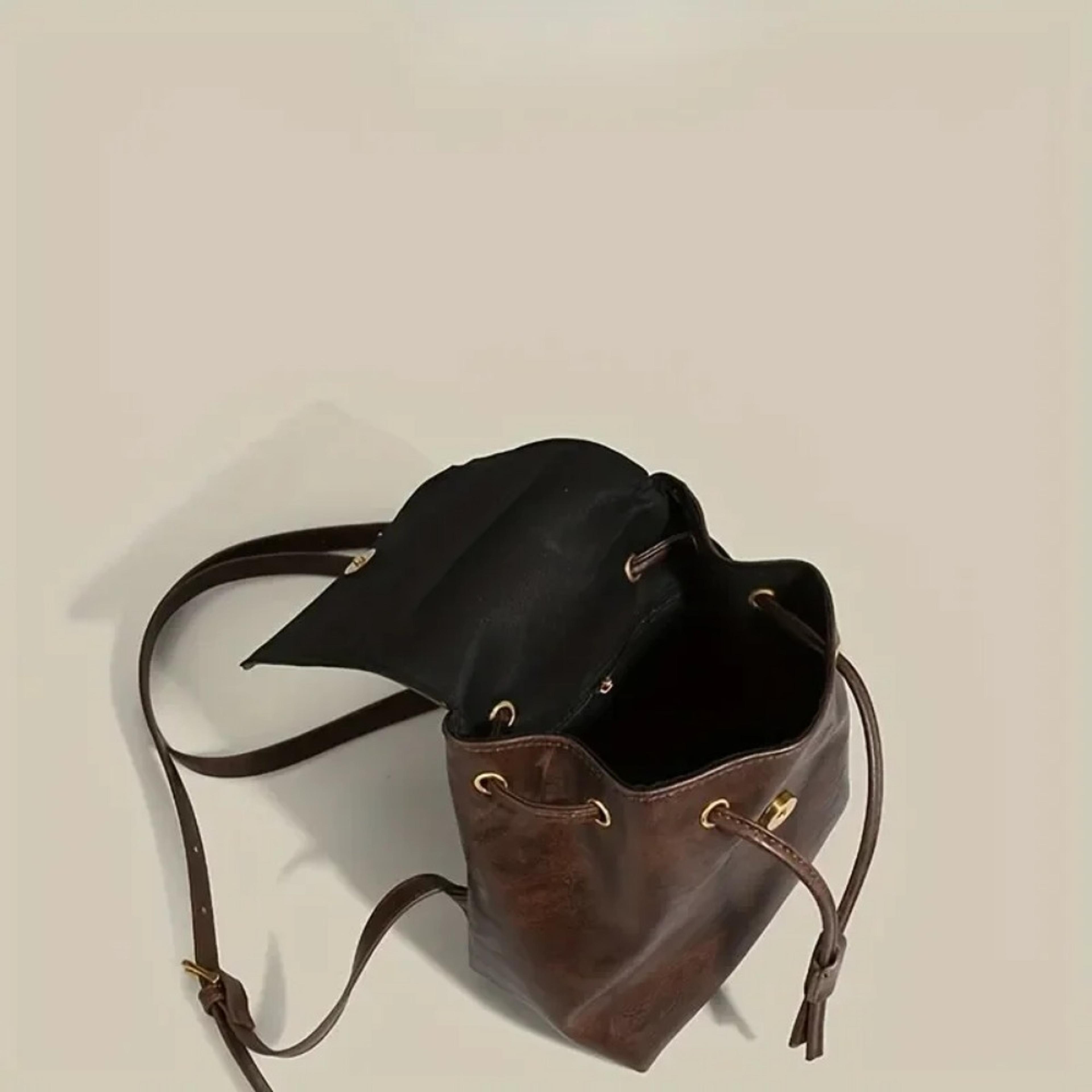 Mini PU Leather Drawstring Backpack Stylish Women Travel School Bag 2