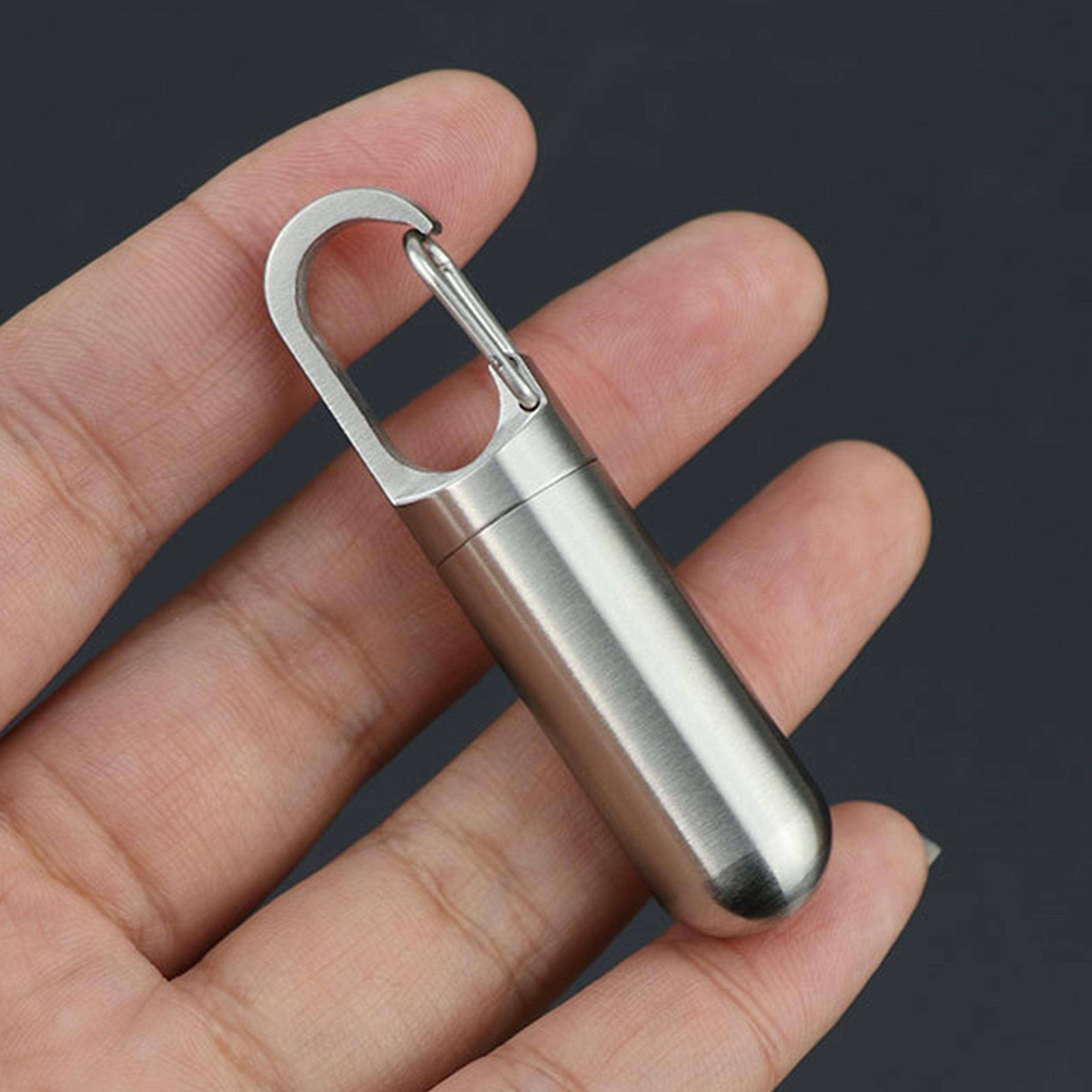 portable waterproof keychain pill case stainless steel travel medicine bottle