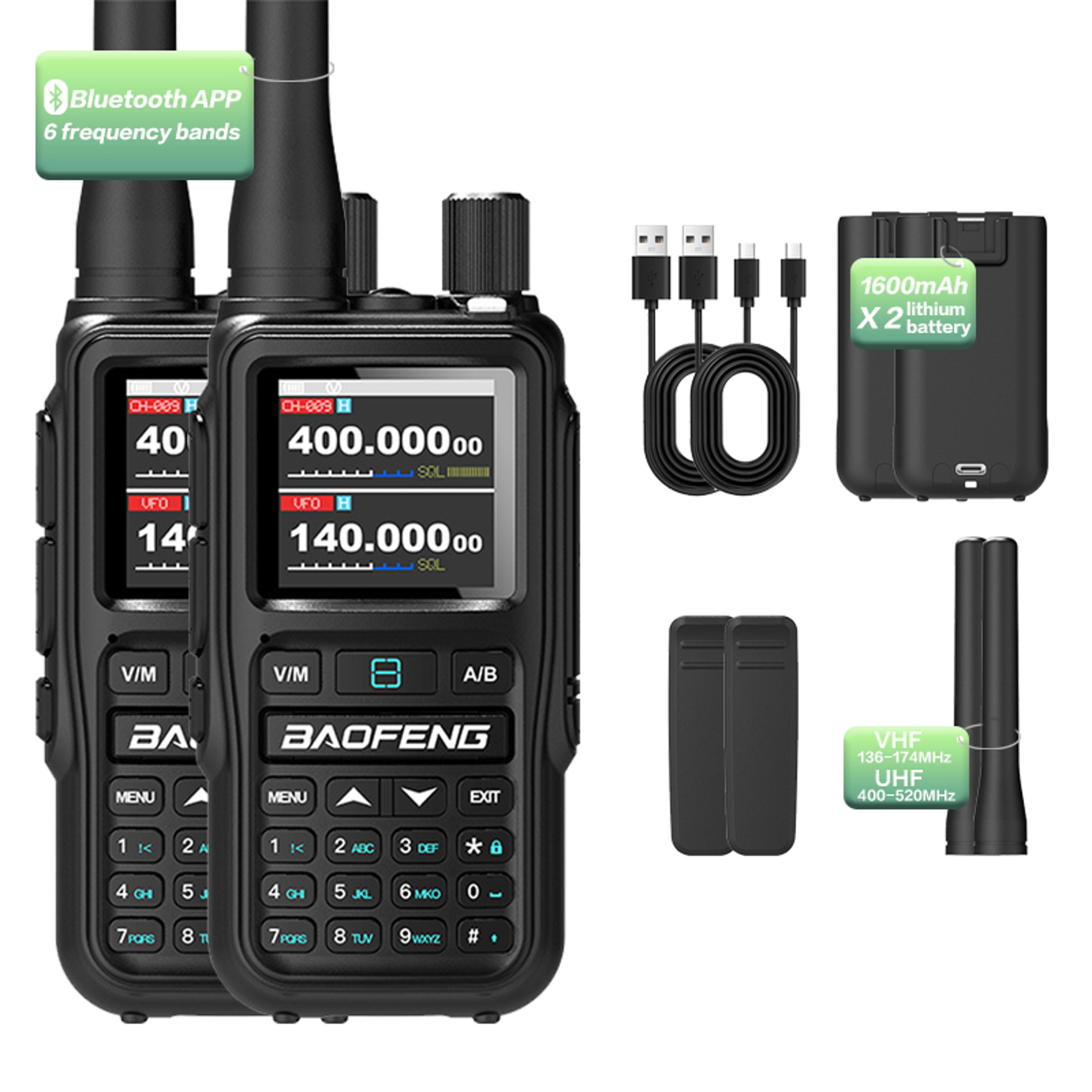 uv mini walkie talkie with bluetooth & noaa weather radio, usb c charging