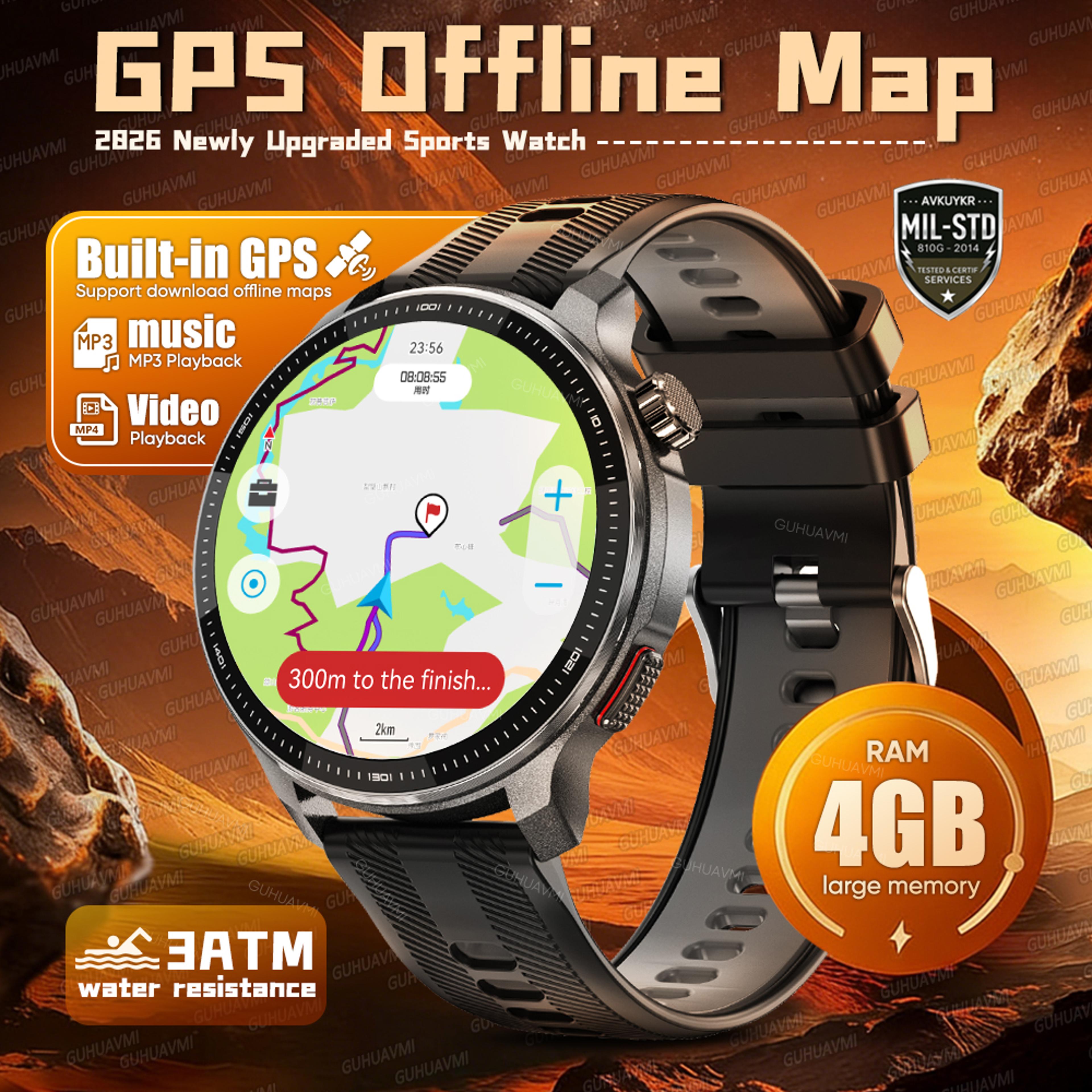 military gps smartwatch with offline maps music player fitness tracker