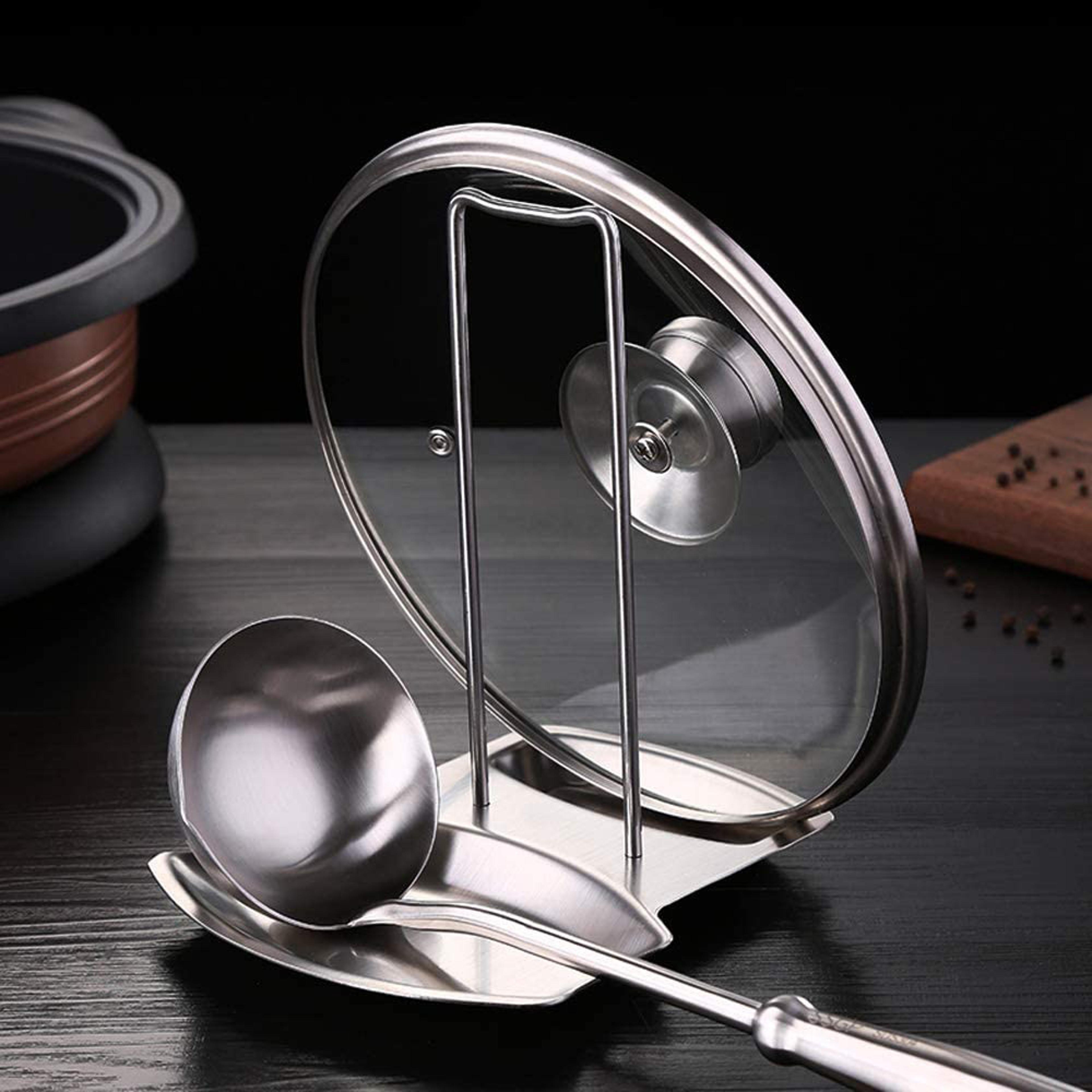 stainless steel pot lid organizer rack with spatula holder kitchen storage stand