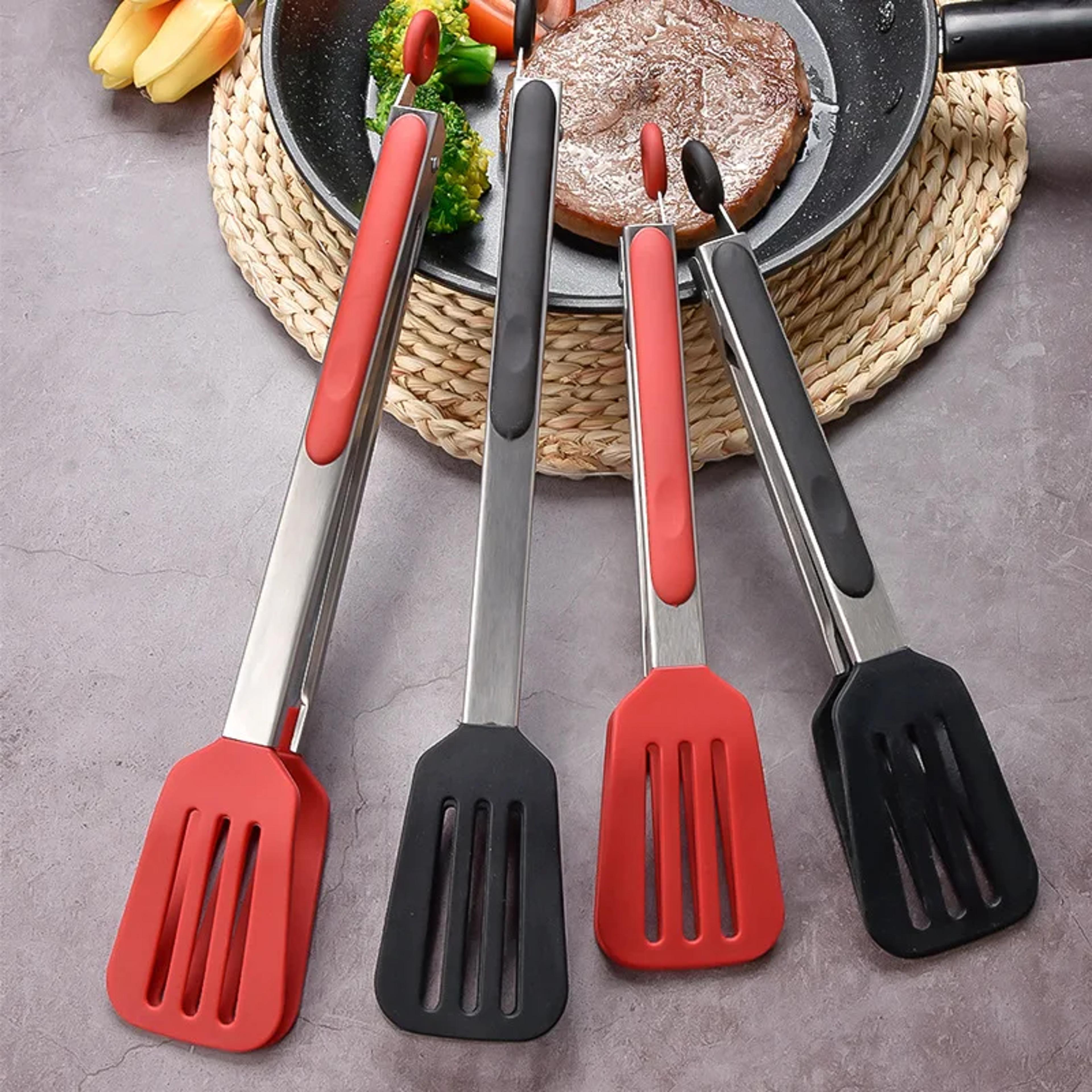 heat-resistant silicone kitchen tongs stainless steel bbq grill tongs non-stick food tongs