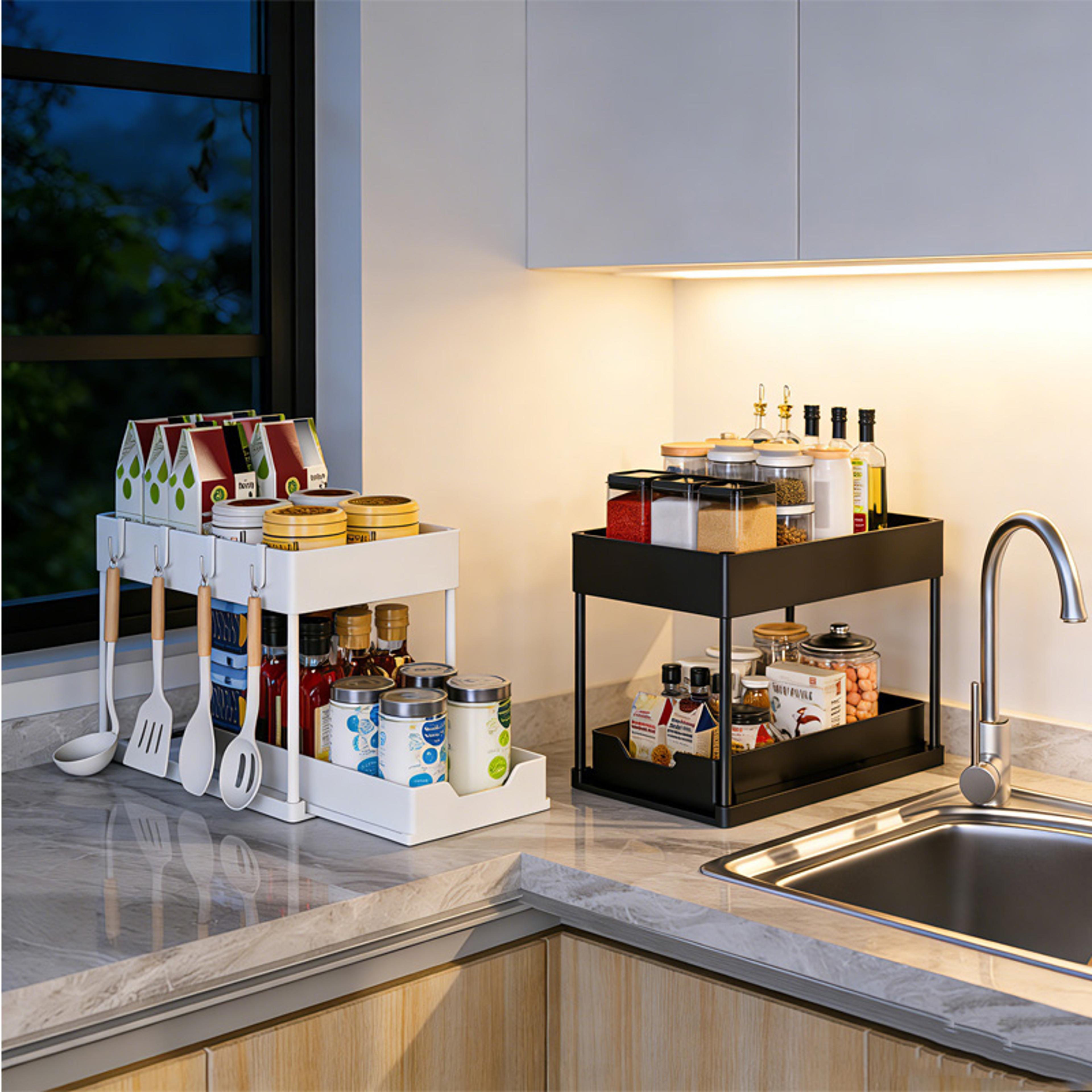 Under Sink Organizer With Sliding Basket Space Saving Kitchen Cabinet Storage Rack 2