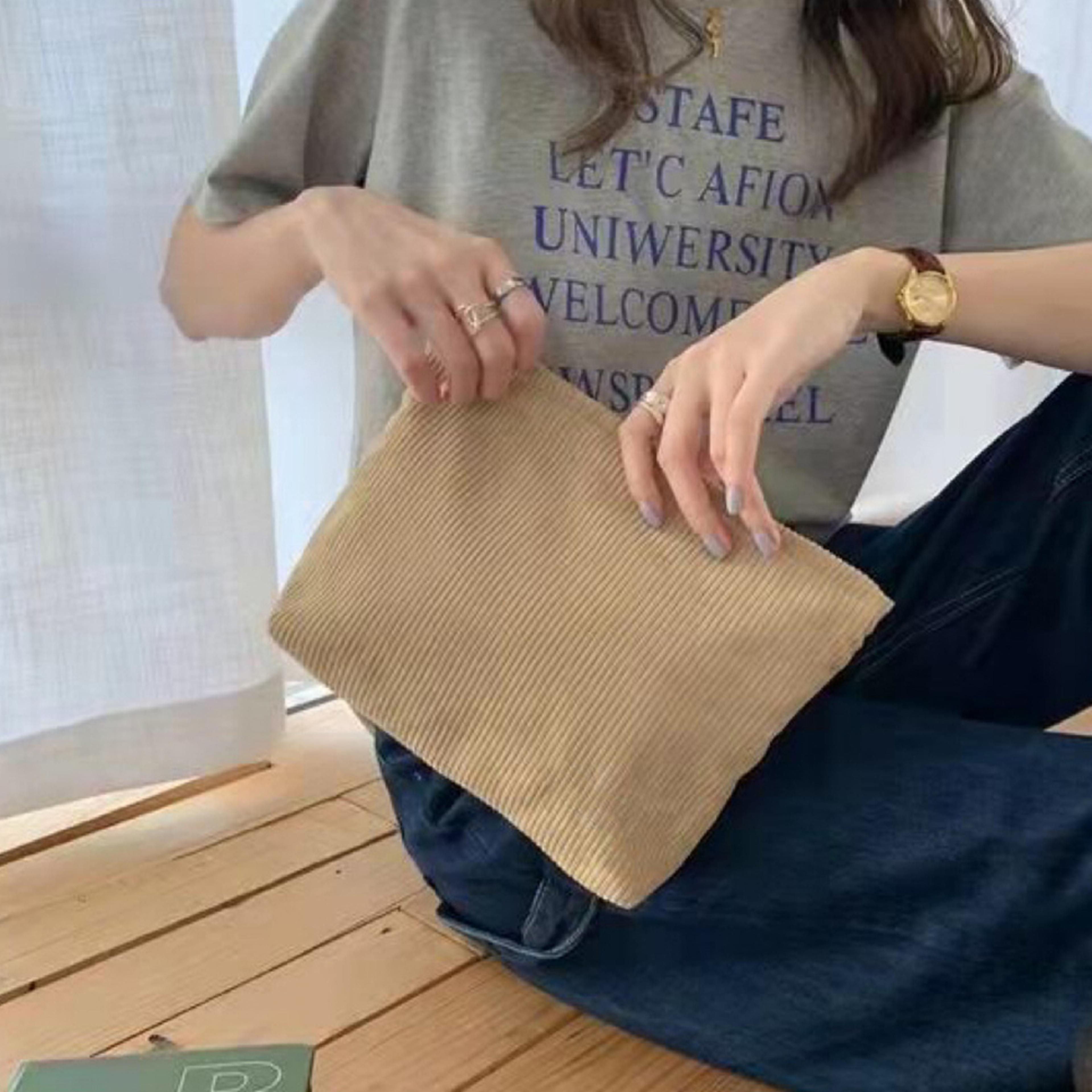 Corduroy Makeup Bag Large Capacity Travel Cosmetic Organizer For Women 3