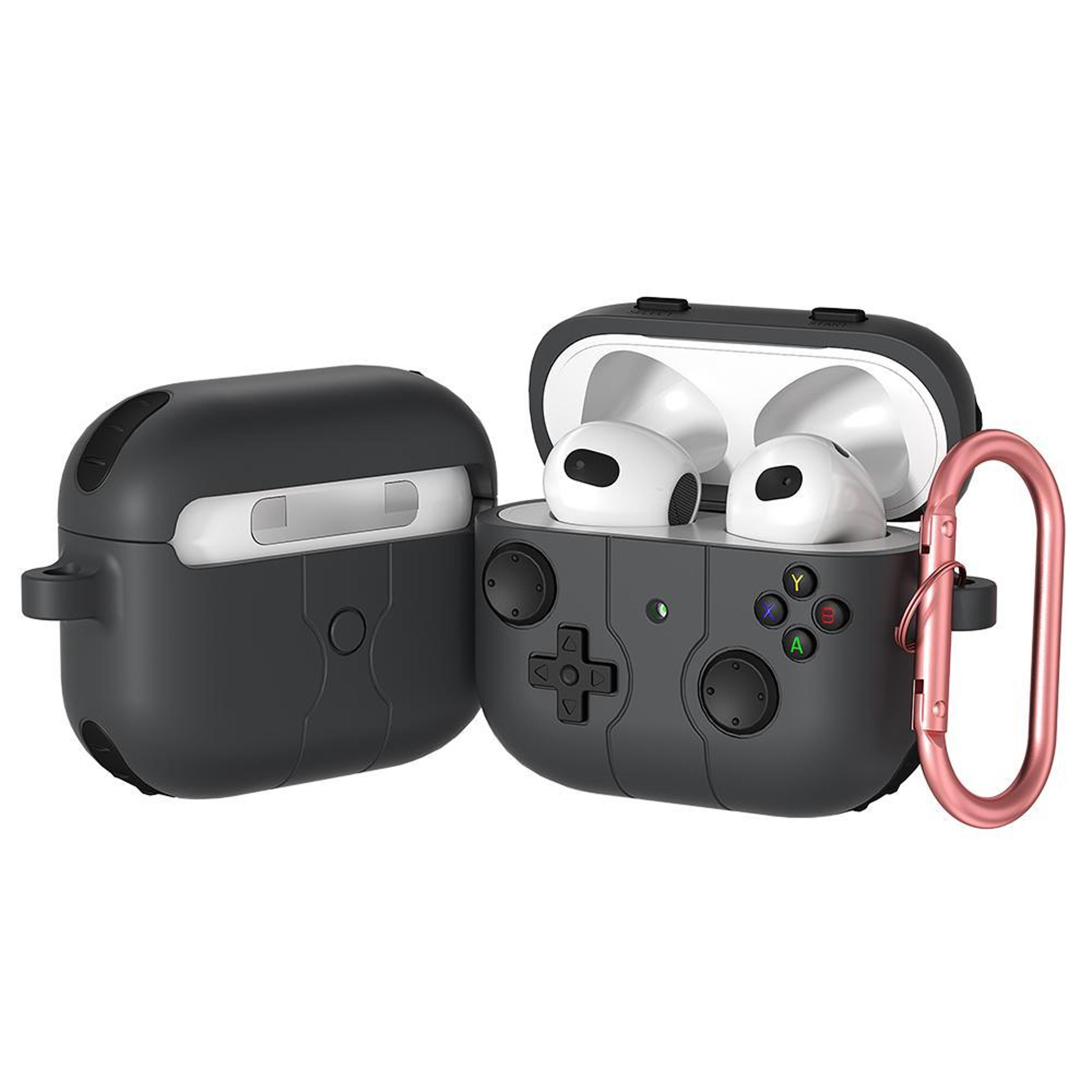 Game Console Style Wireless Earbuds Case Silicone Cover With Carabiner Clip 0