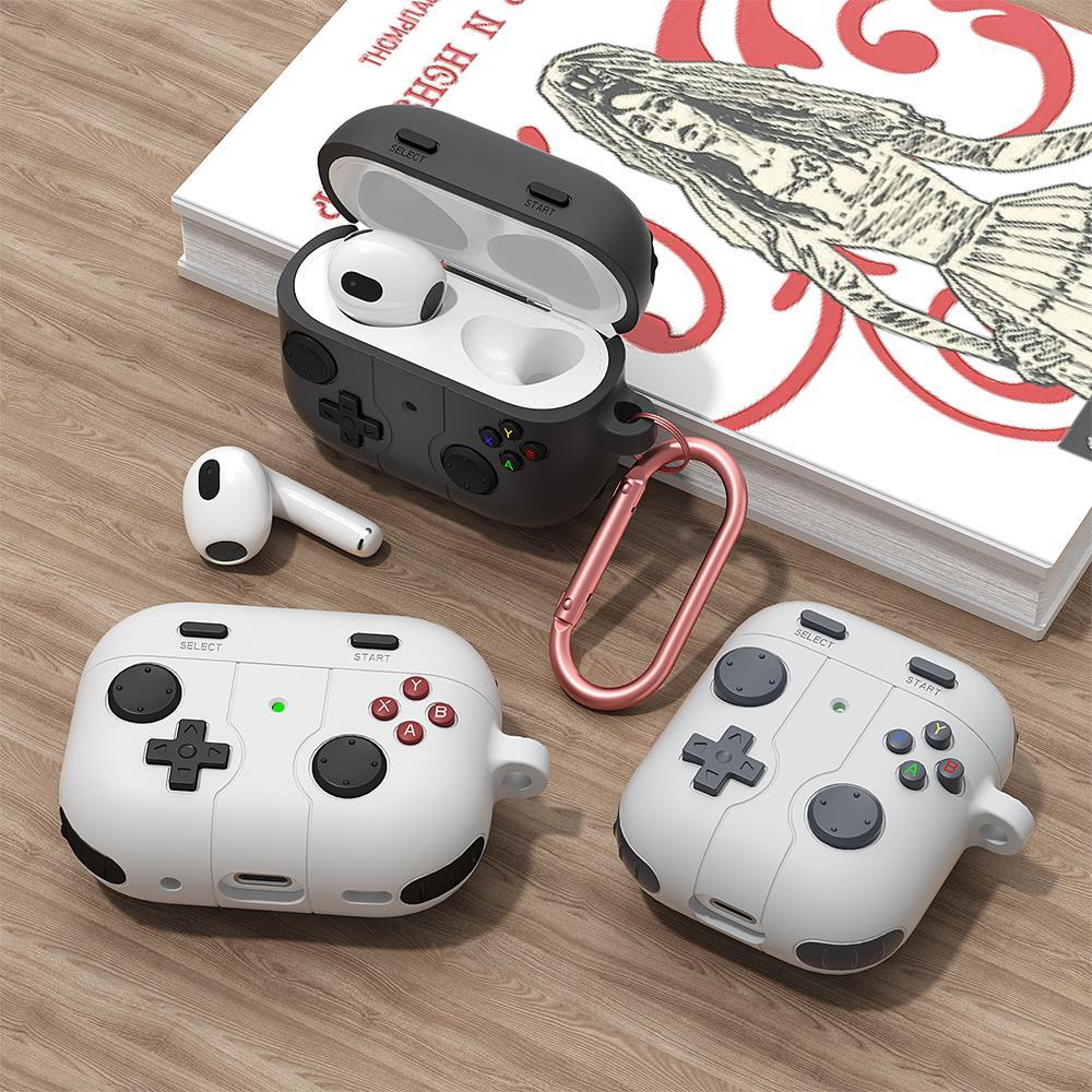 Game Console Style Wireless Earbuds Case Silicone Cover With Carabiner Clip 1