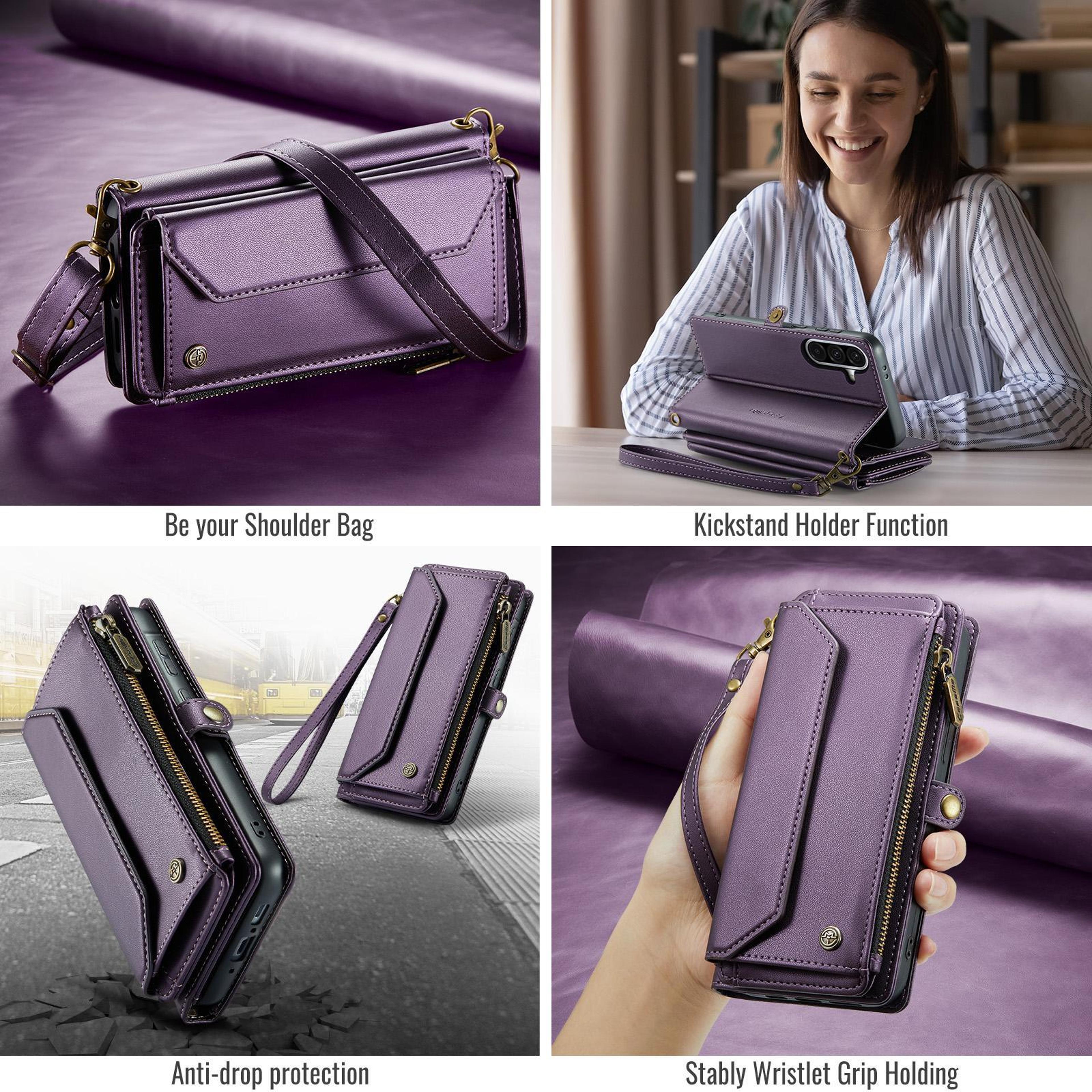 Samsung Wallet Case RFID Leather Card Holder Crossbody Zipper Phone Case 7