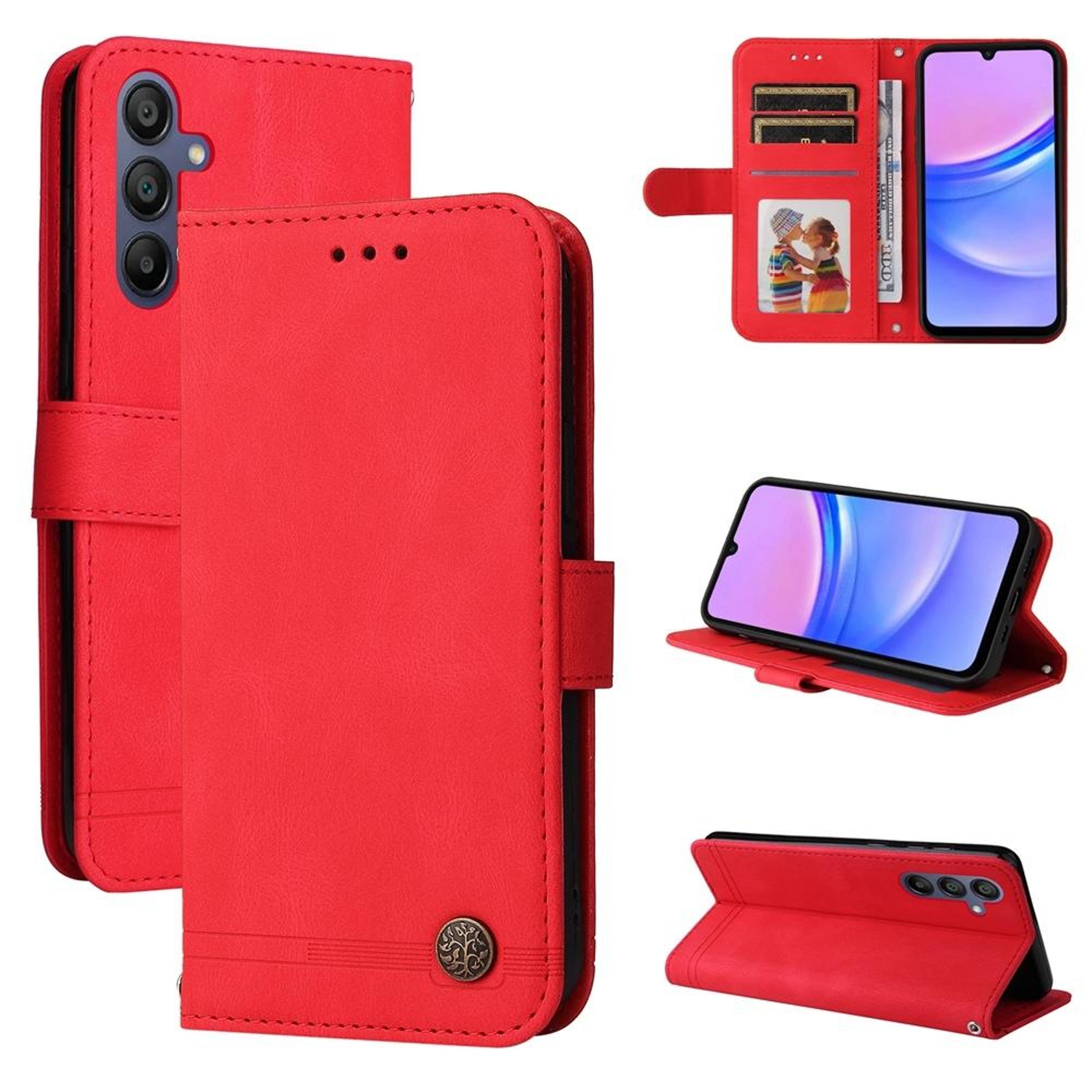 samsung galaxy  leather wallet case with card slots stand life tree metal button