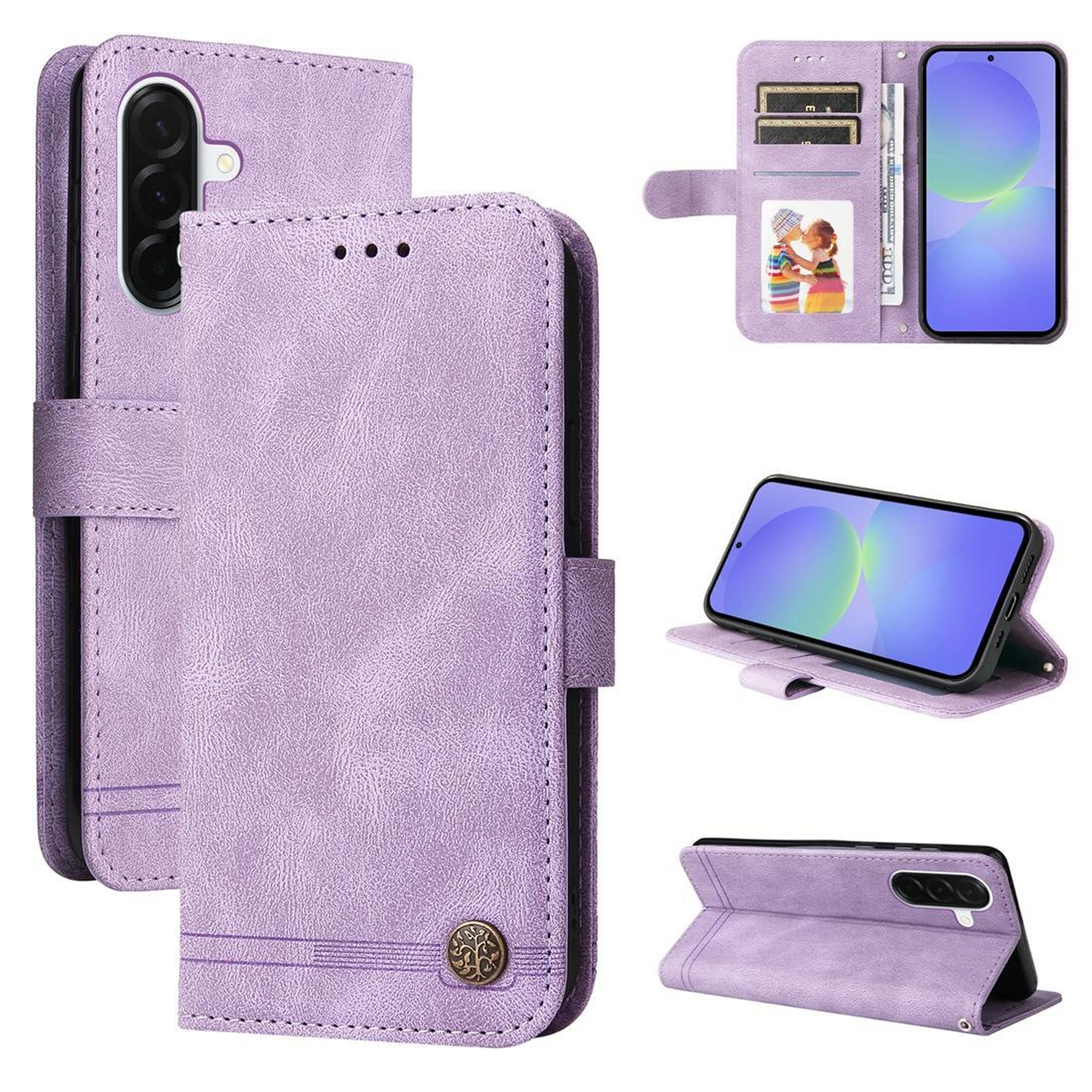 Samsung Galaxy  Leather Wallet Case With Card Slots Stand Life Tree Metal Button 6