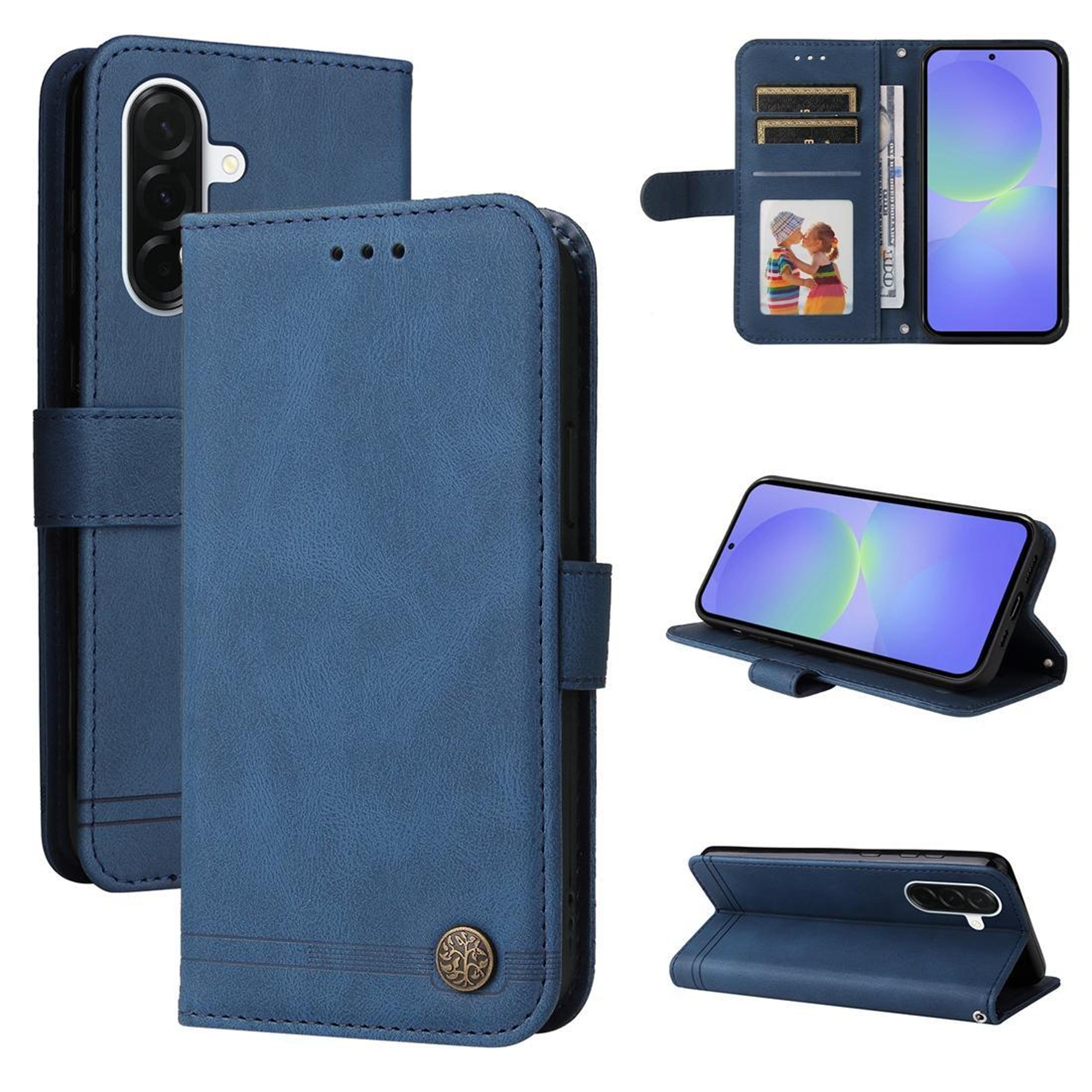 Samsung Galaxy  Leather Wallet Case With Card Slots Stand Life Tree Metal Button 11