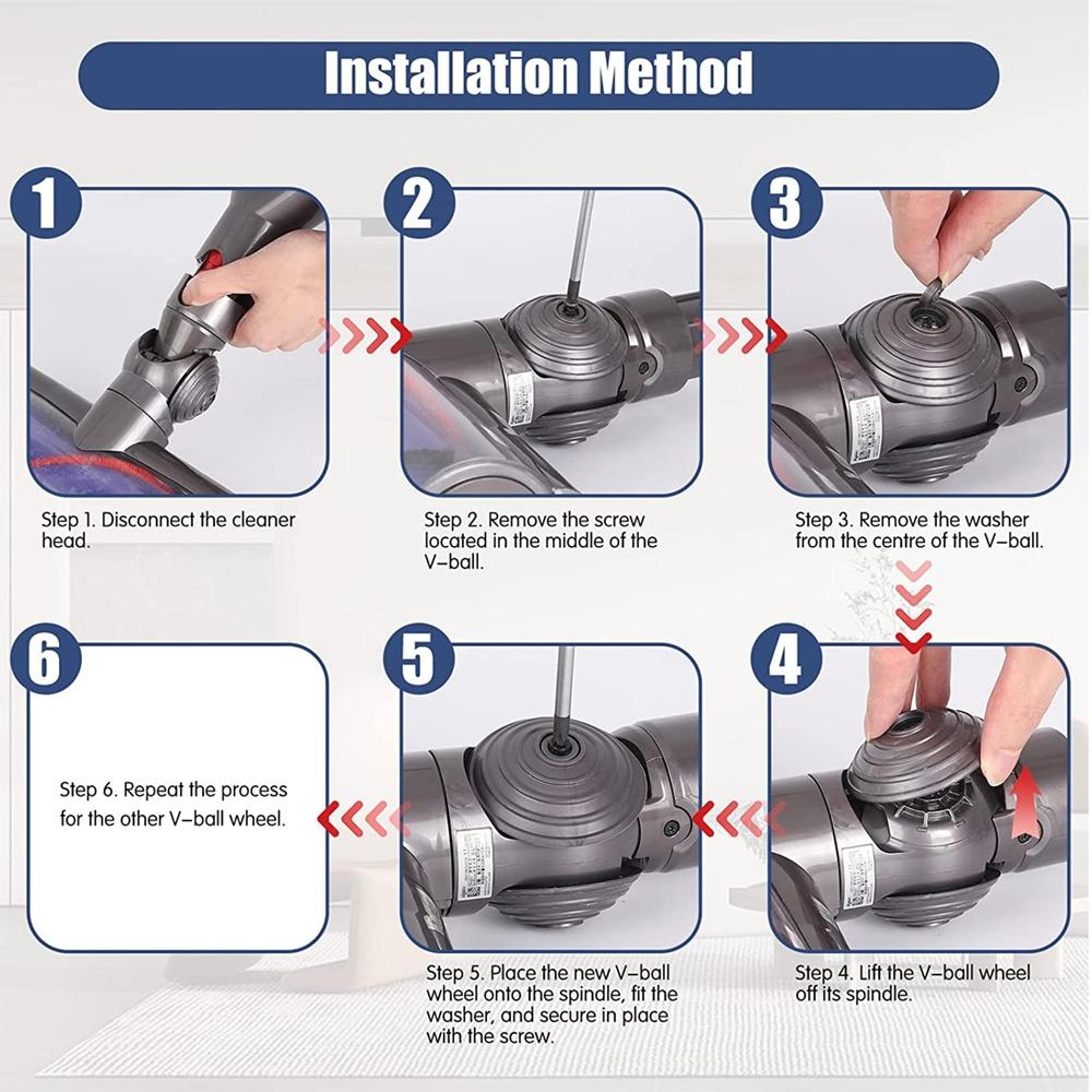 Dyson Vacuum Replacement V Ball Wheels Kit For Direct Drive Cleaner Head 6
