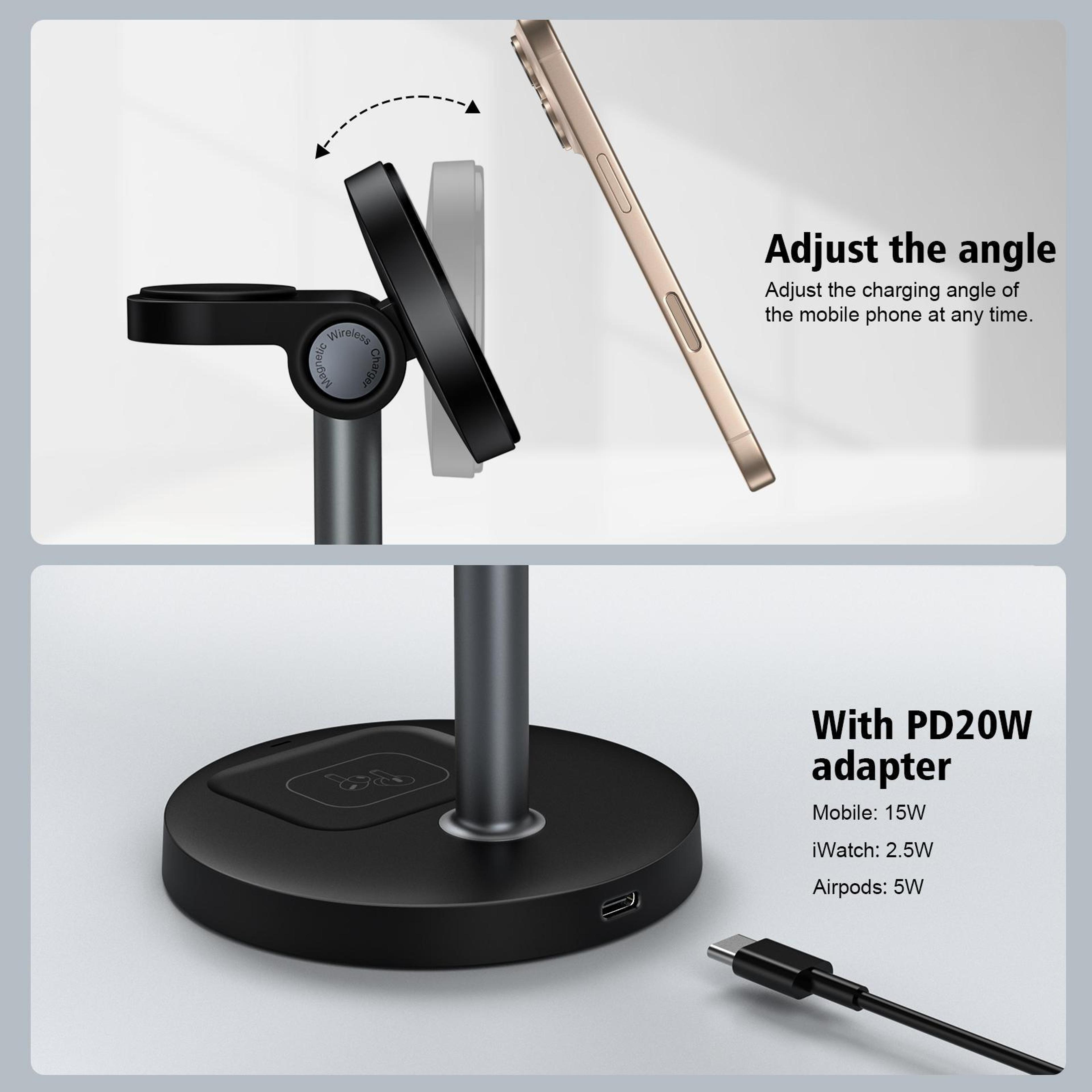 20W Magnetic Wireless Charger Stand 3 In 1 Fast Charging Dock For IPhone AirPods Apple Watch 6
