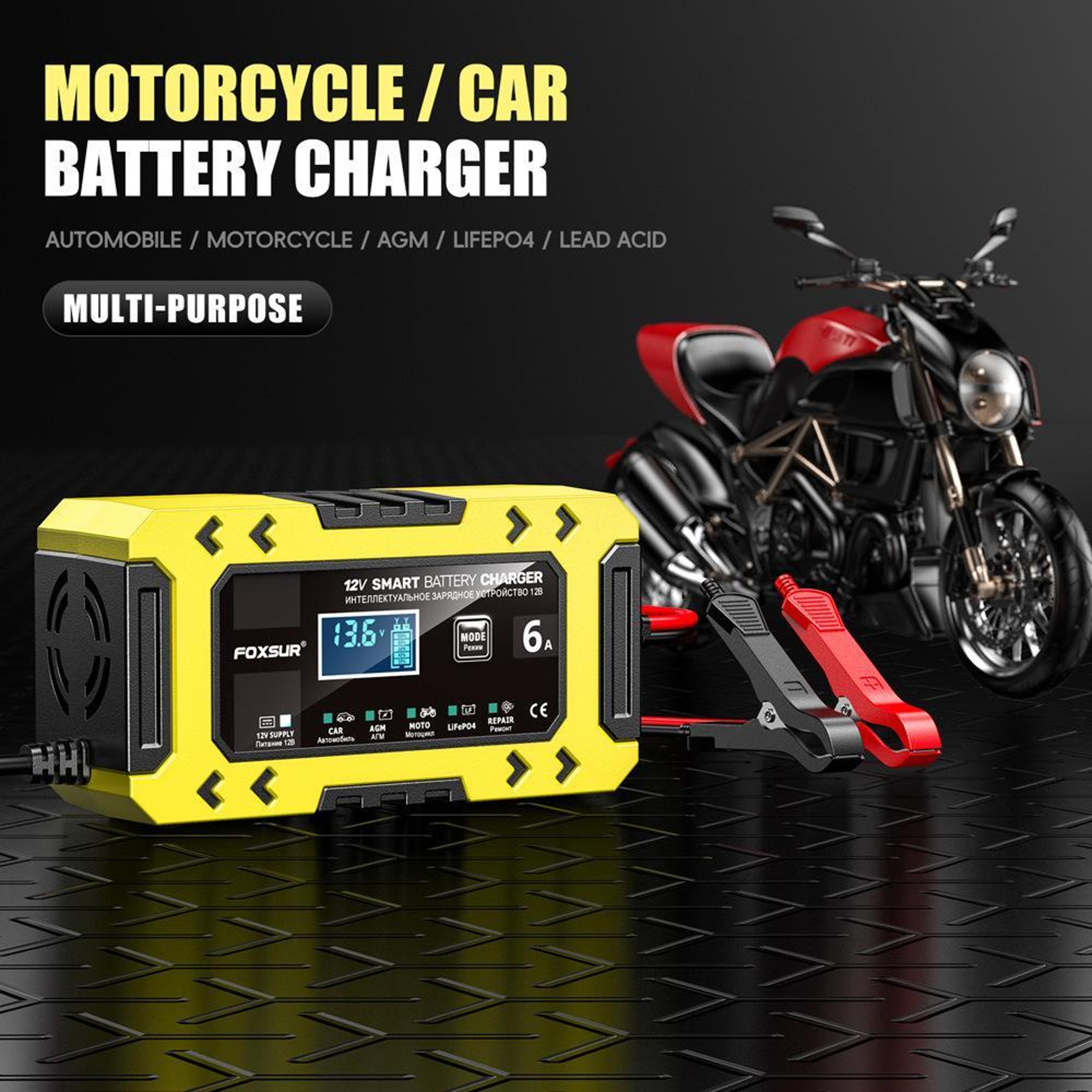 Smart Car Battery Charger 6A Auto Repair Maintainer For Cars Motorcycles 5