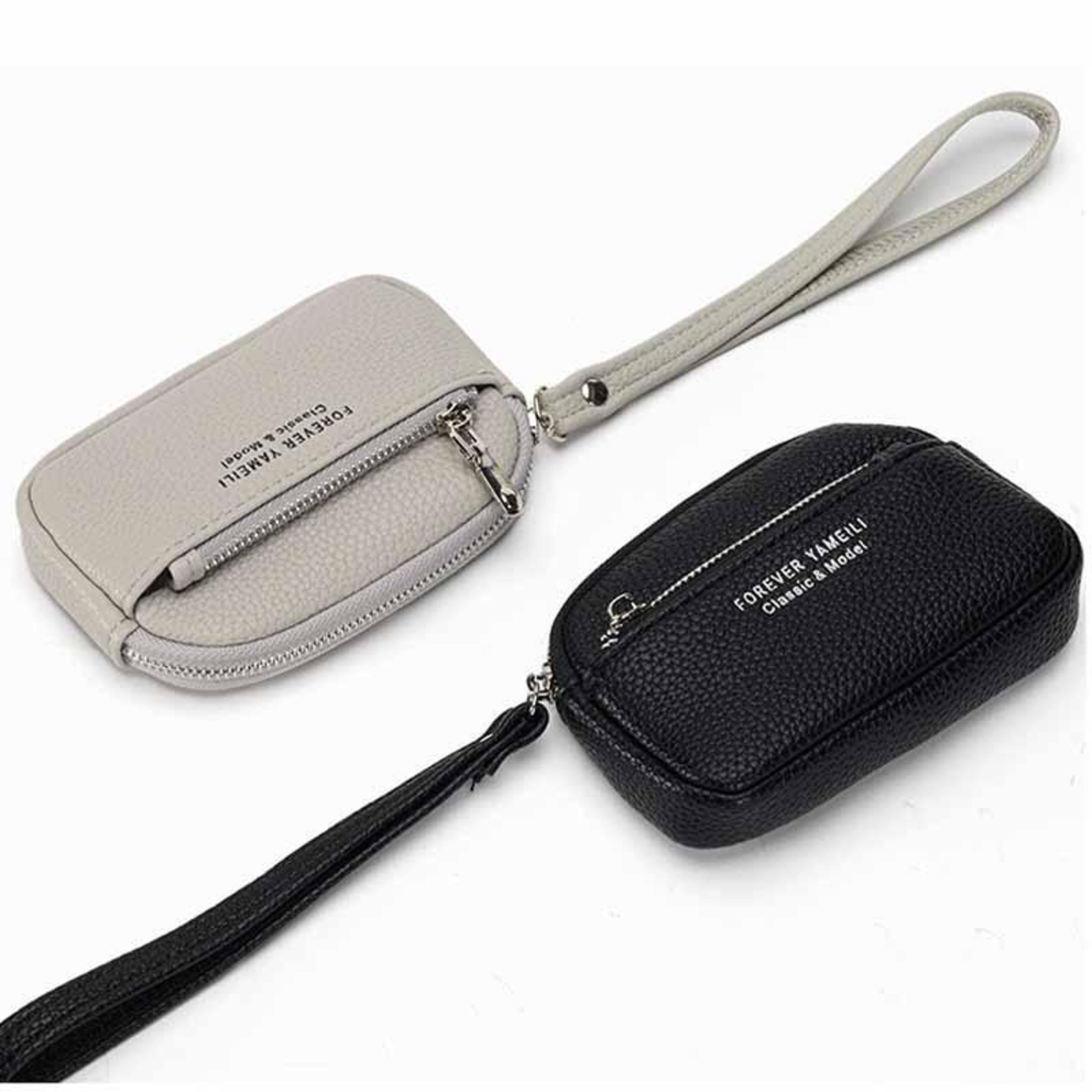 minimalist dual zip coin purse wallet with wrist strap compact card holder for women