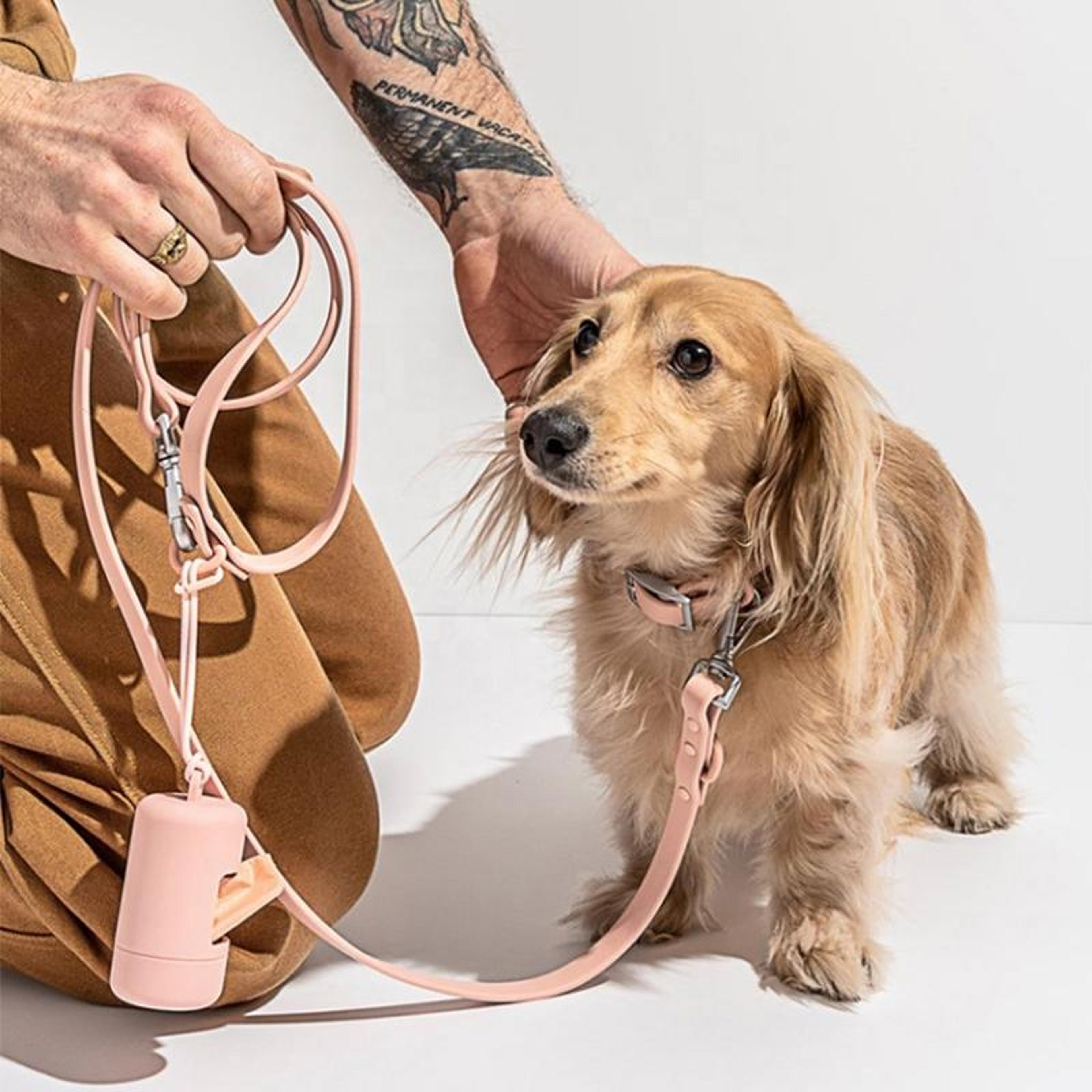 portable dog poop bag dispenser with leash clip & waterproof case for easy pet waste cleanup