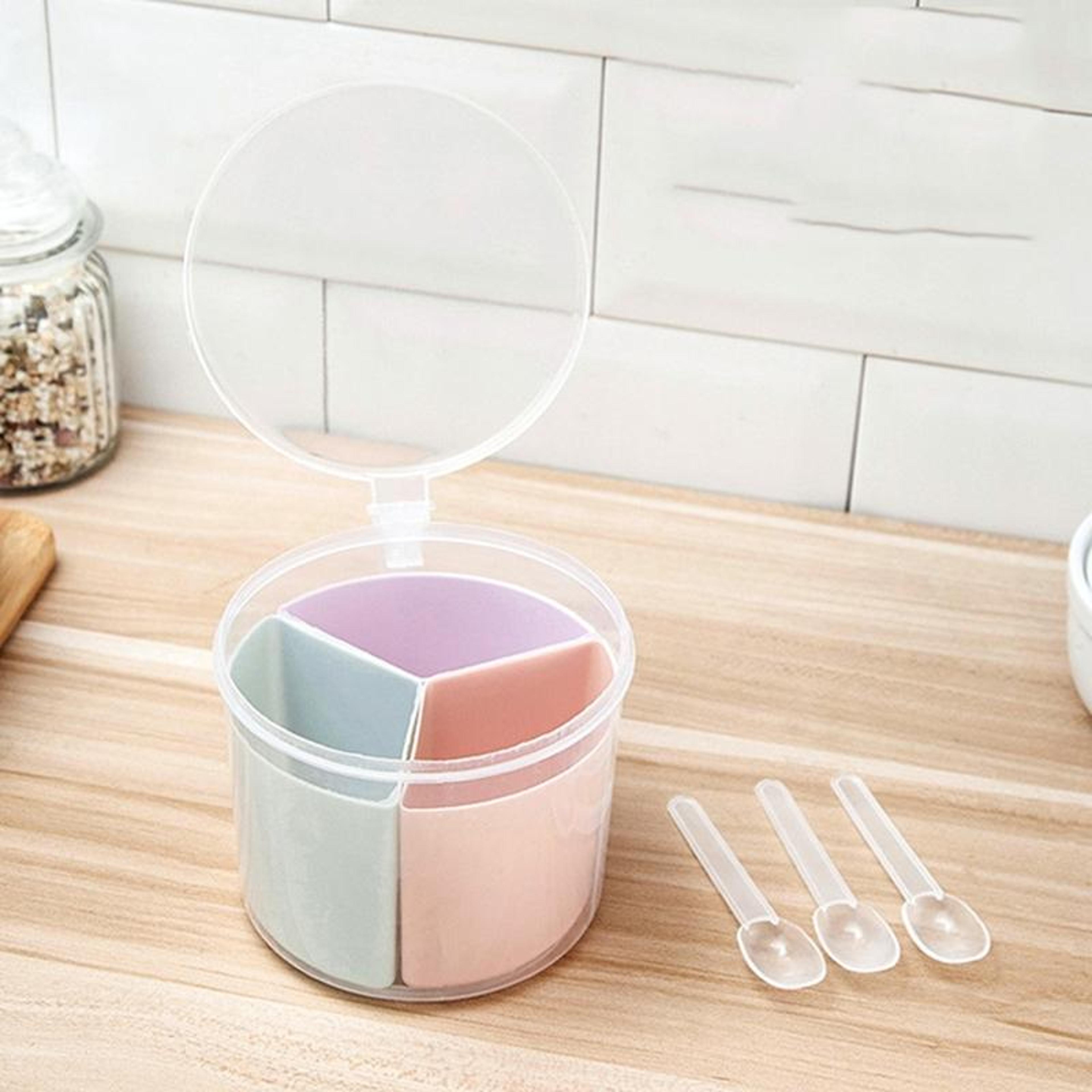 Round Compartment Spice Box With Spoon And Lid 0