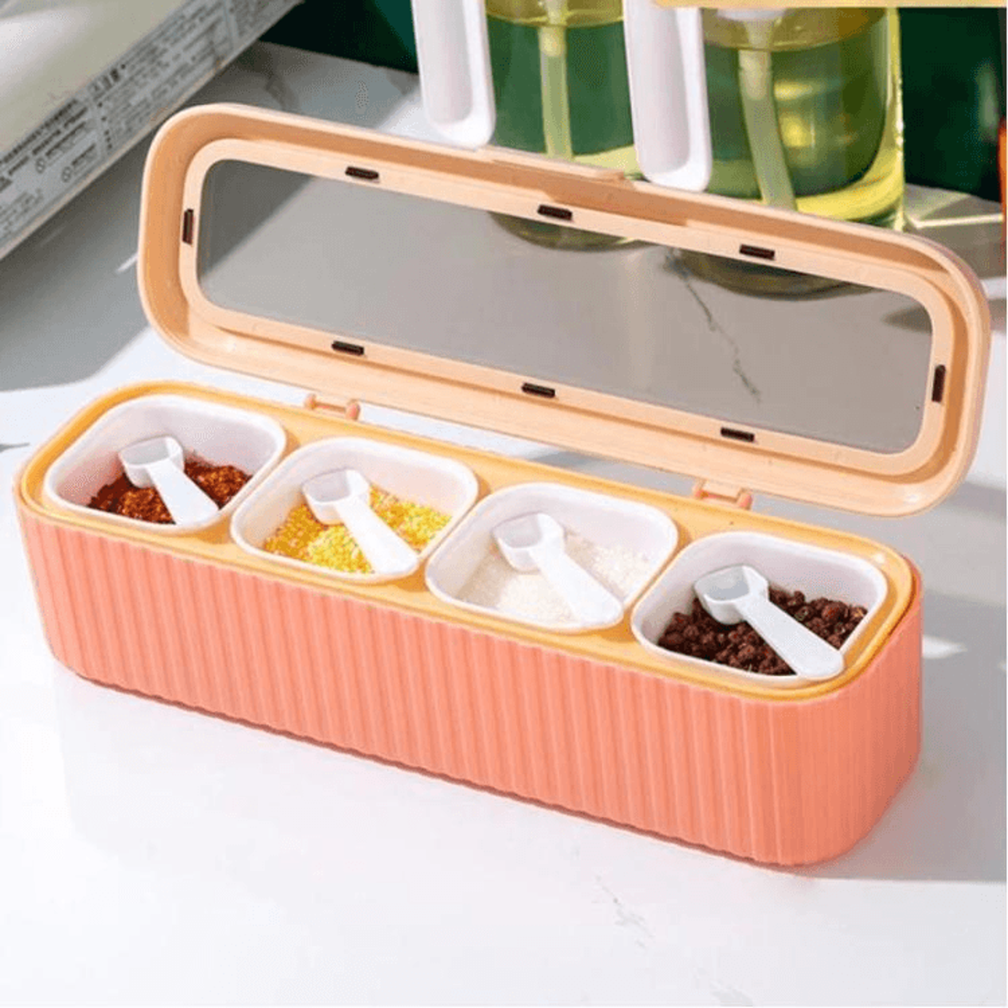 4Grid Airtight Spice Organizer Box Transparent Spice Storage Container For Kitchen Counter 8