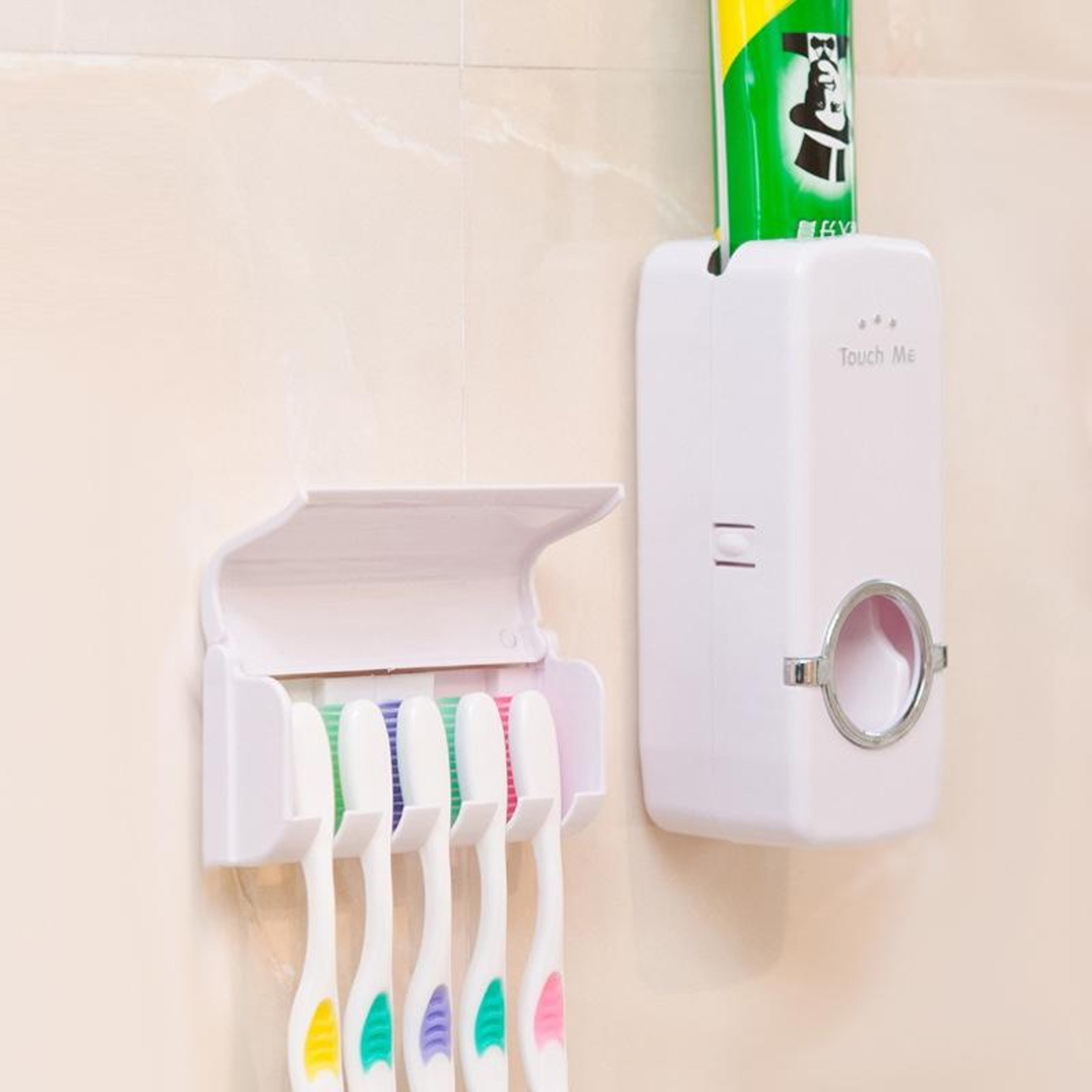 Hands Free Automatic Toothpaste Dispenser  Wall Mount Toothbrush Holder 4