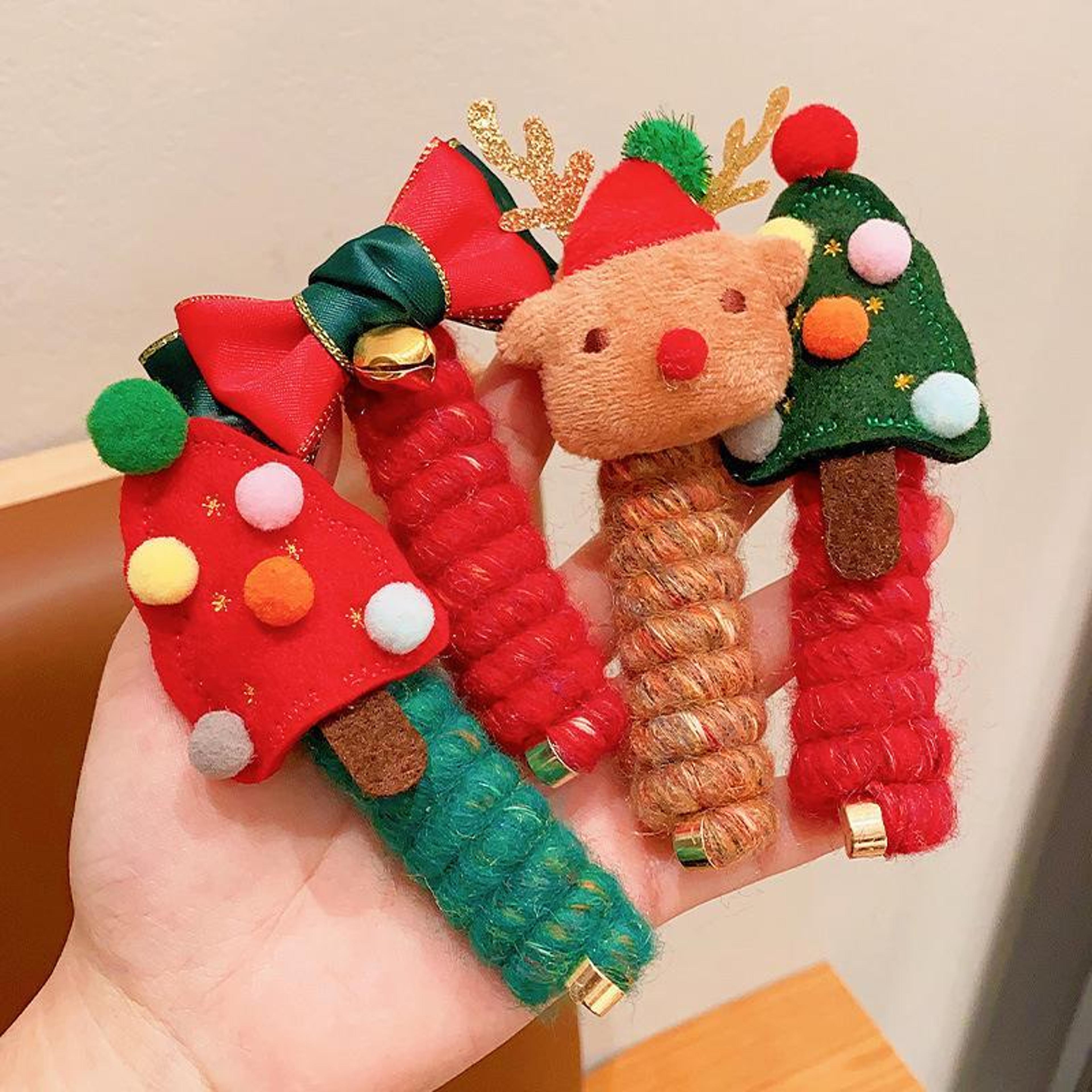 Christmas Hair Bows Spiral Hair Ties For Kids No Crease Holiday Accessories 3