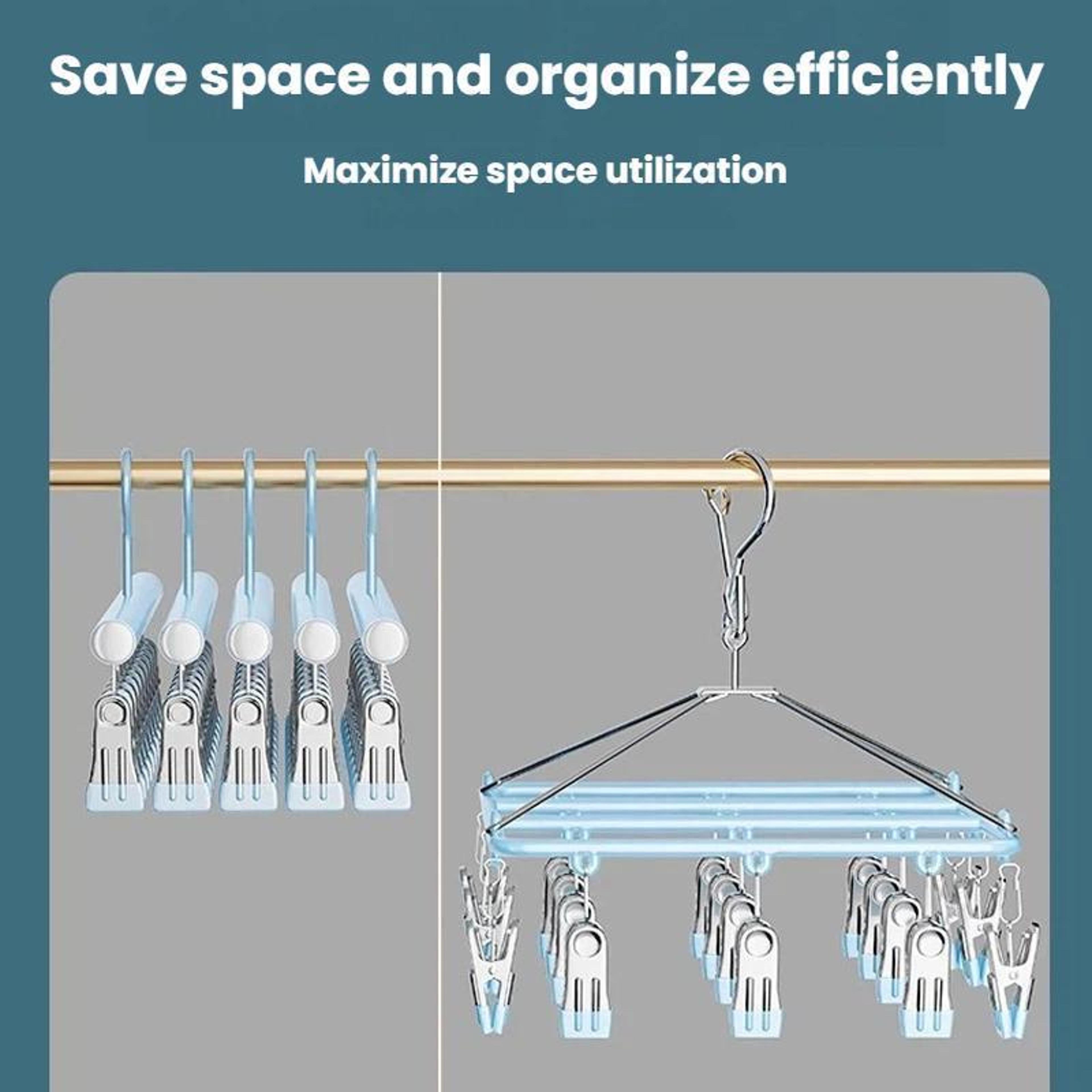 Stainless Steel Sock Drying Rack With Clips Space Saving Non Slip Laundry Hanger 4