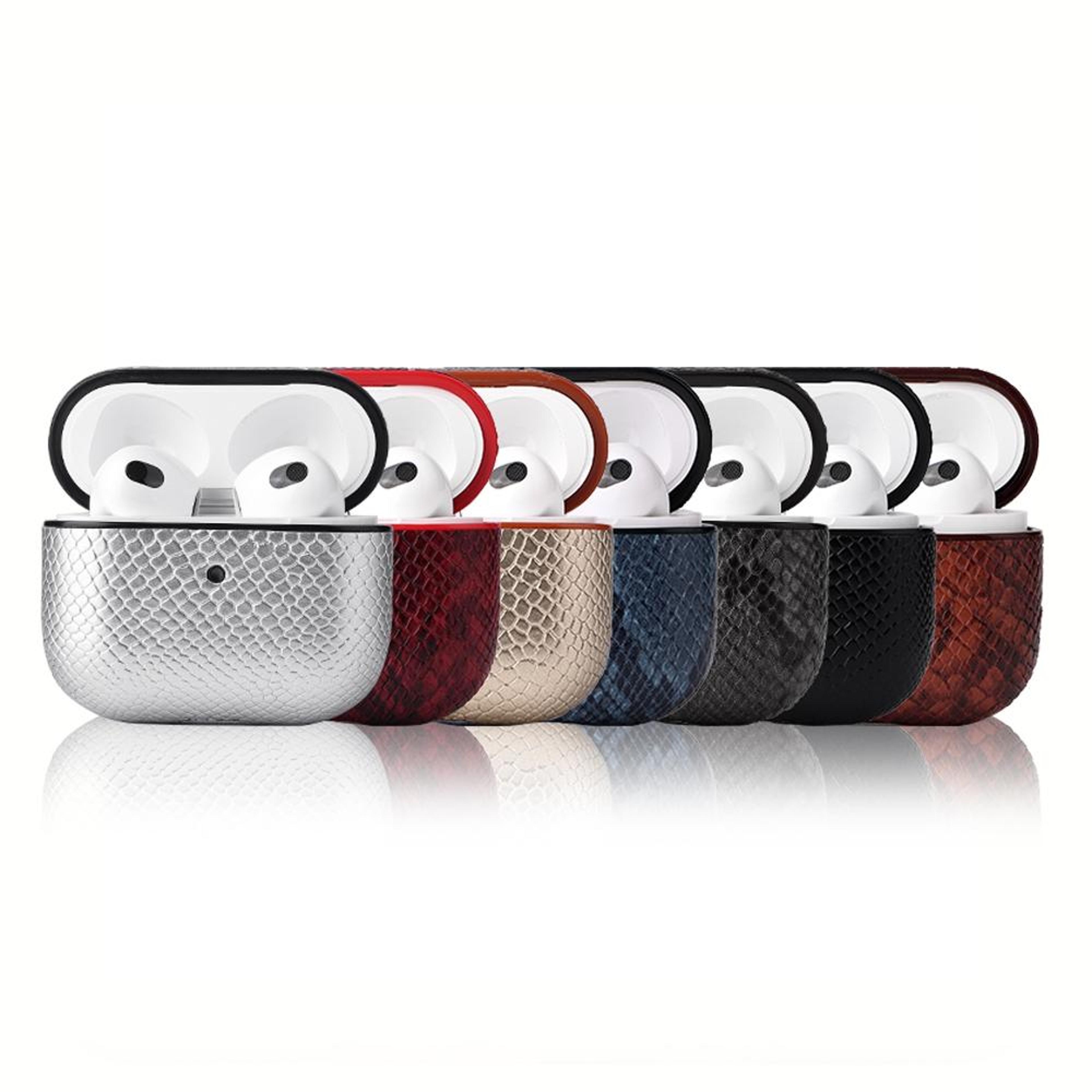 luxury snakeskin airpods case with keychain clip