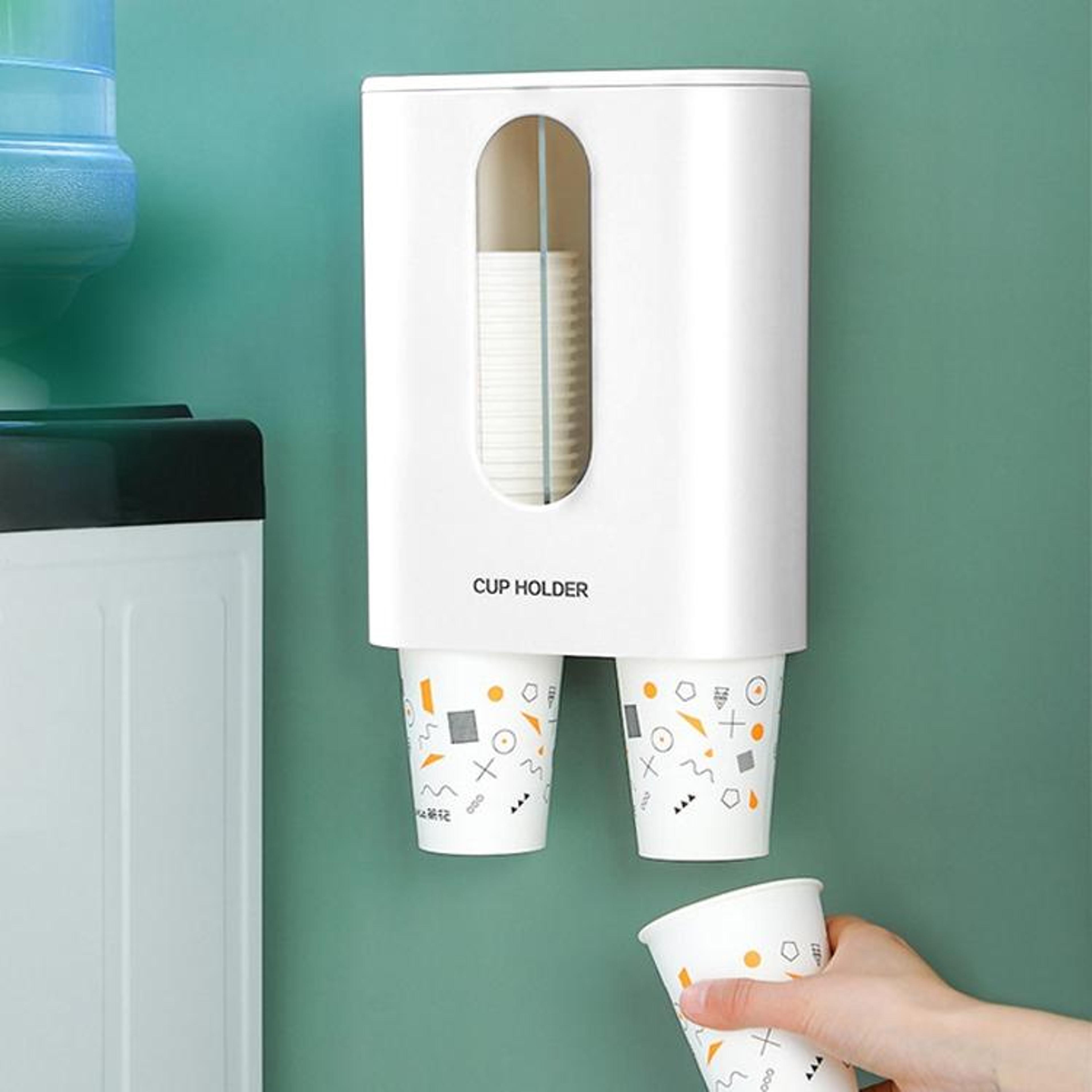 Wall Mounted Cup Dispenser No Drill Dustproof Water Cup Holder With Double Barrel Design 4