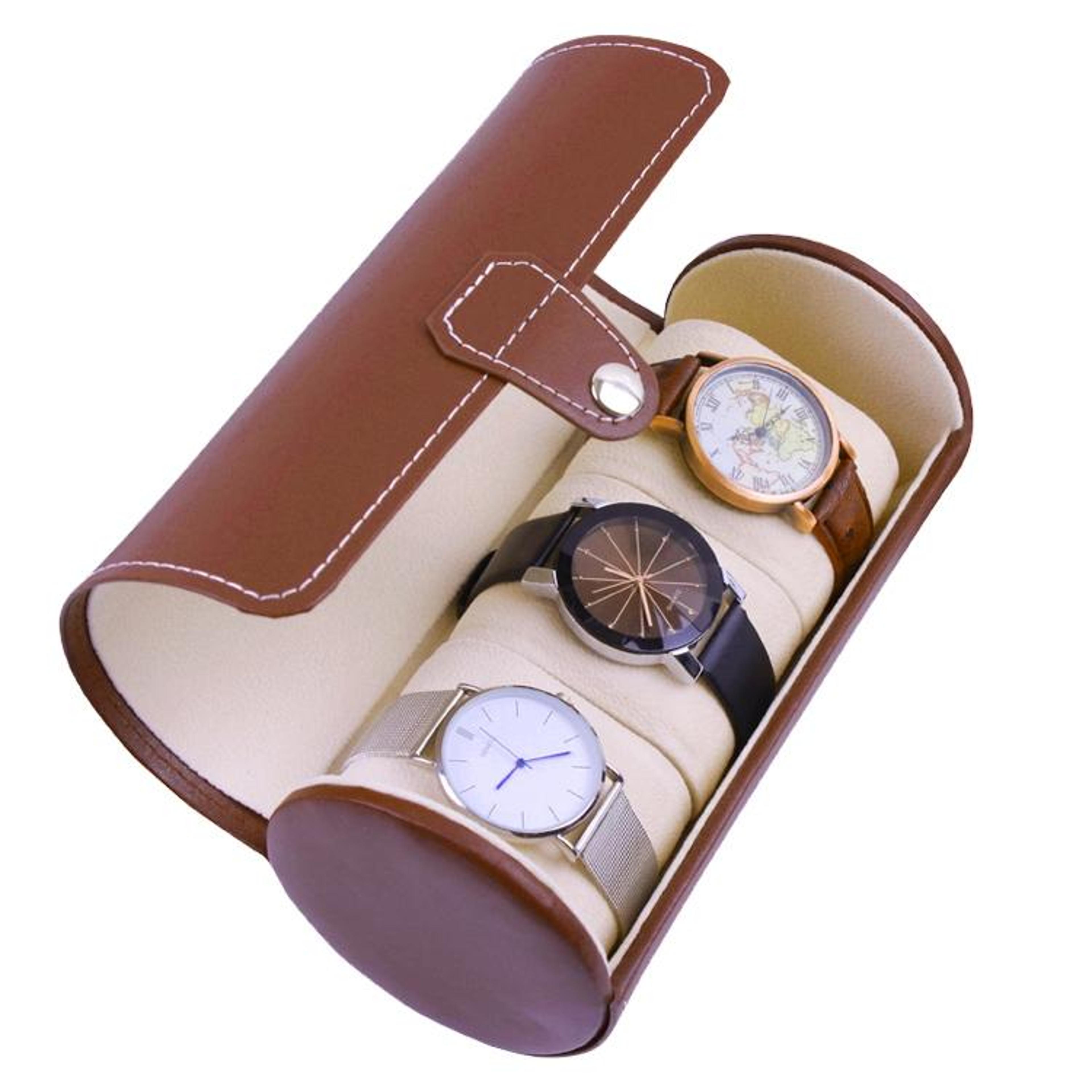 Luxury Travel Watch Case For 3 Watches Portable Watch Storage Organizer With Protective PU Leather  6