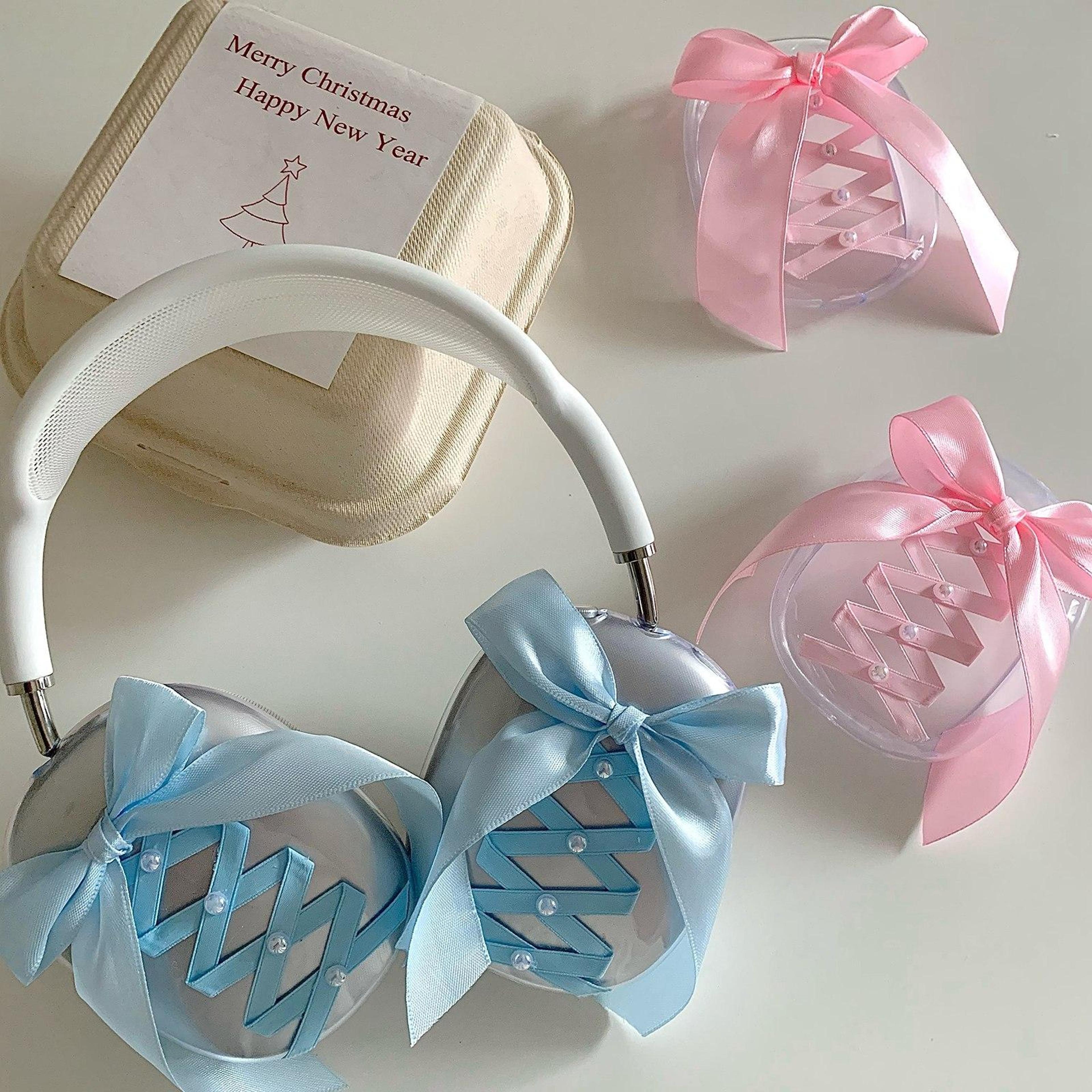AirPods Max Protective Case With Ribbon Transparent Headphone Cover Pink 3