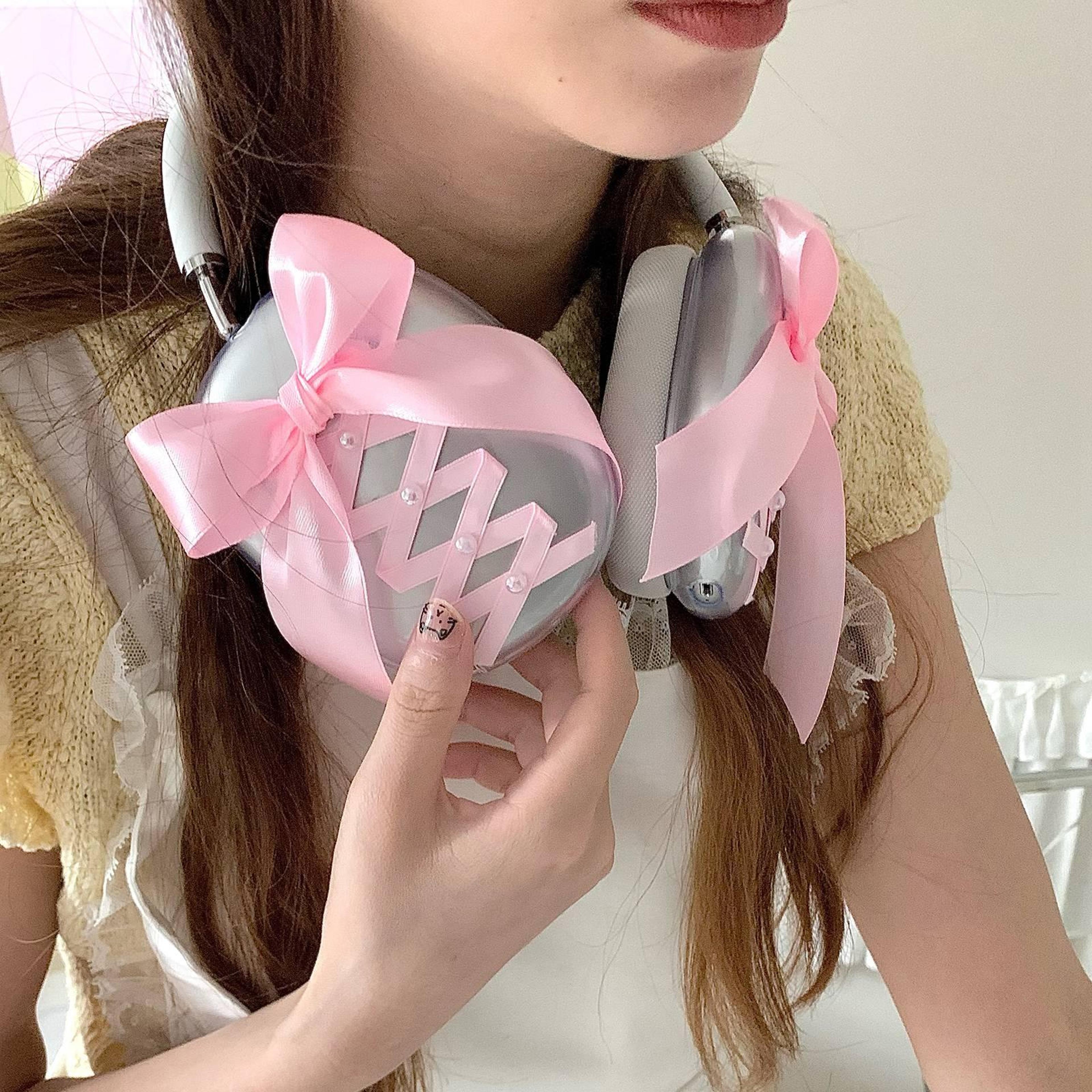 airpods max protective case with ribbon transparent headphone cover pink