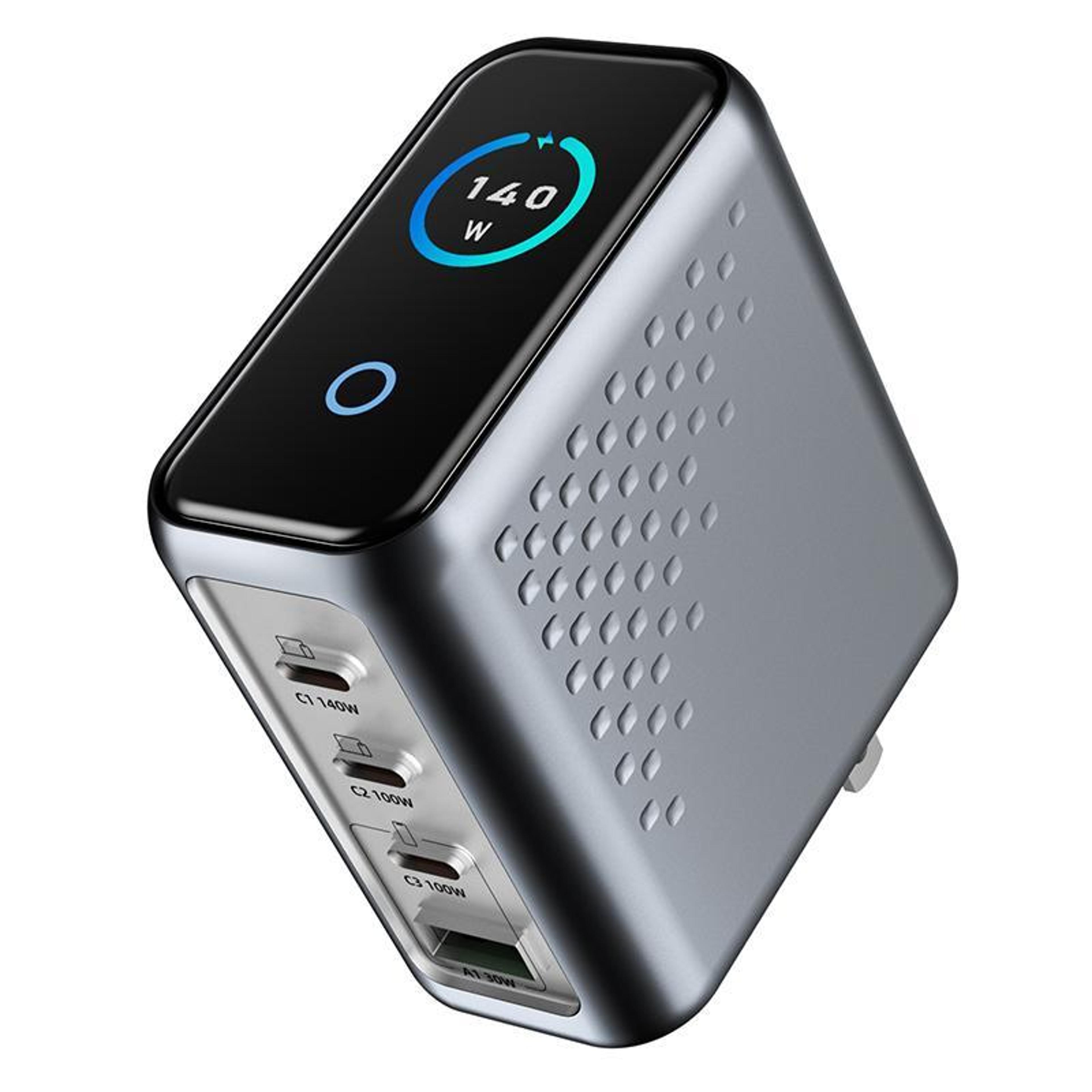 gan fast charger with smart display 4 port usb c laptop & phone power hub