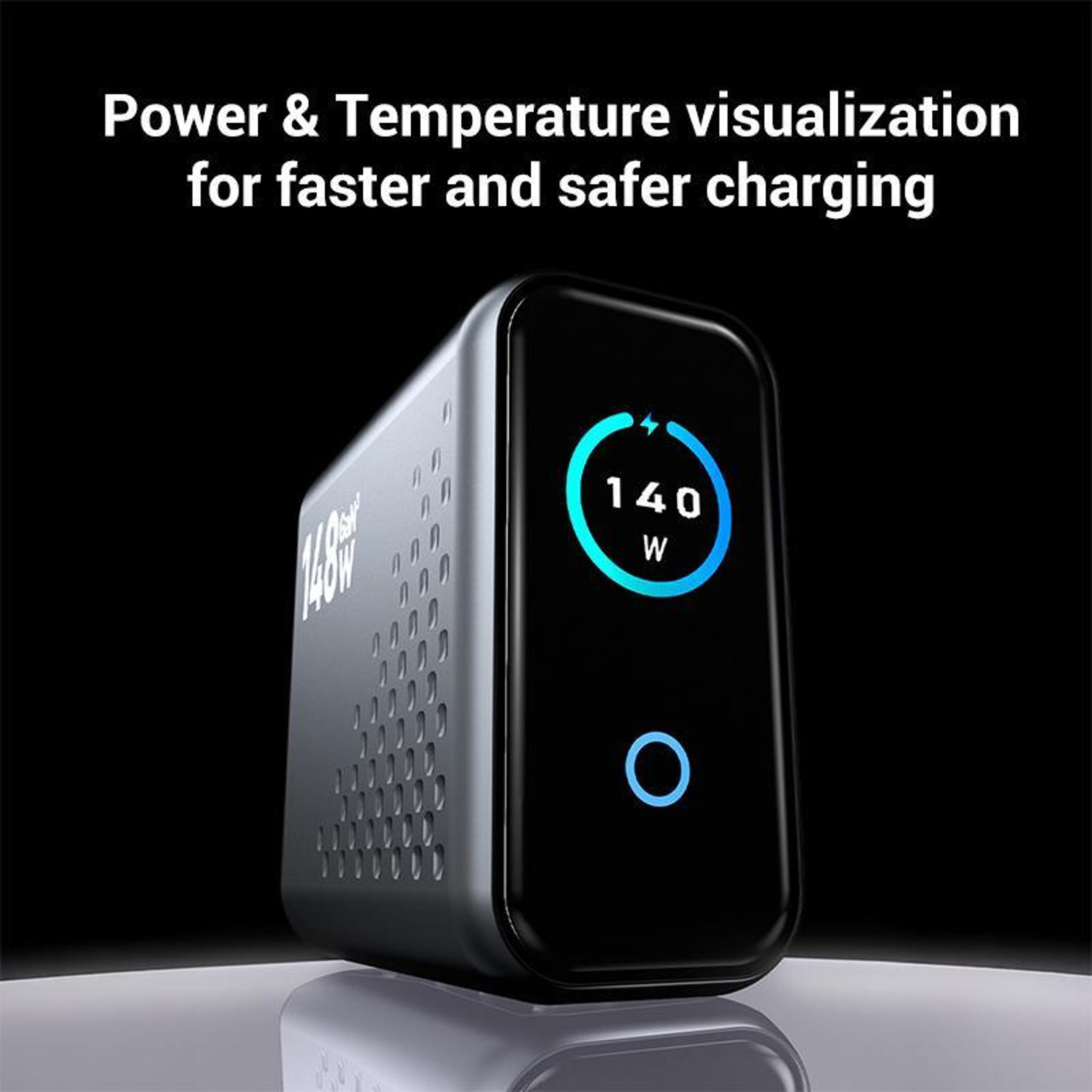 GaN Fast Charger With Smart Display 4 Port USB C Laptop  Phone Power Hub 5