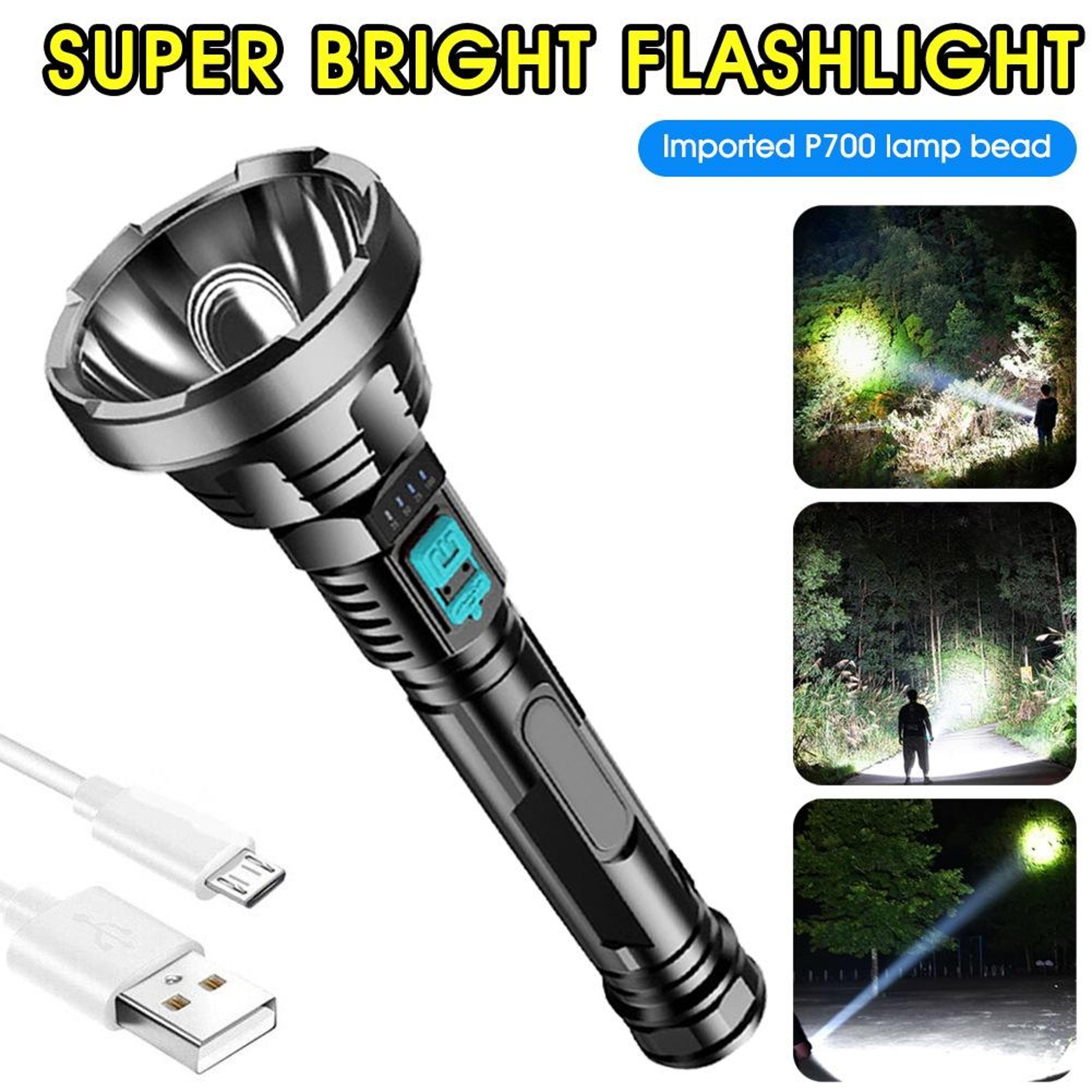 USB Rechargeable LED Tactical Flashlight Super Bright Flashlight Long Range Waterproof Torch 2