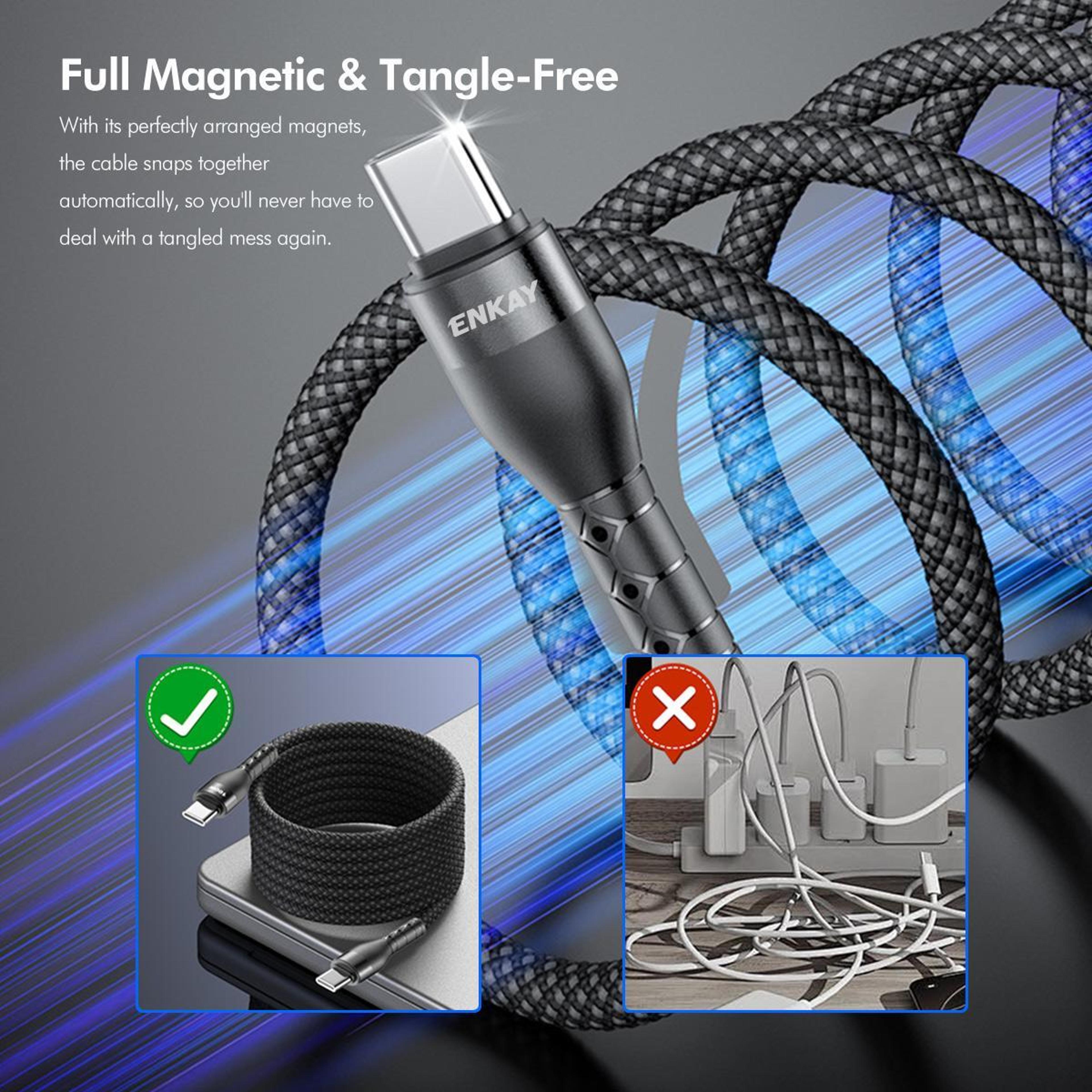 Magnetic Self Coiling USB C To USB C Cable With 100W Fast Charging Braided Design 7